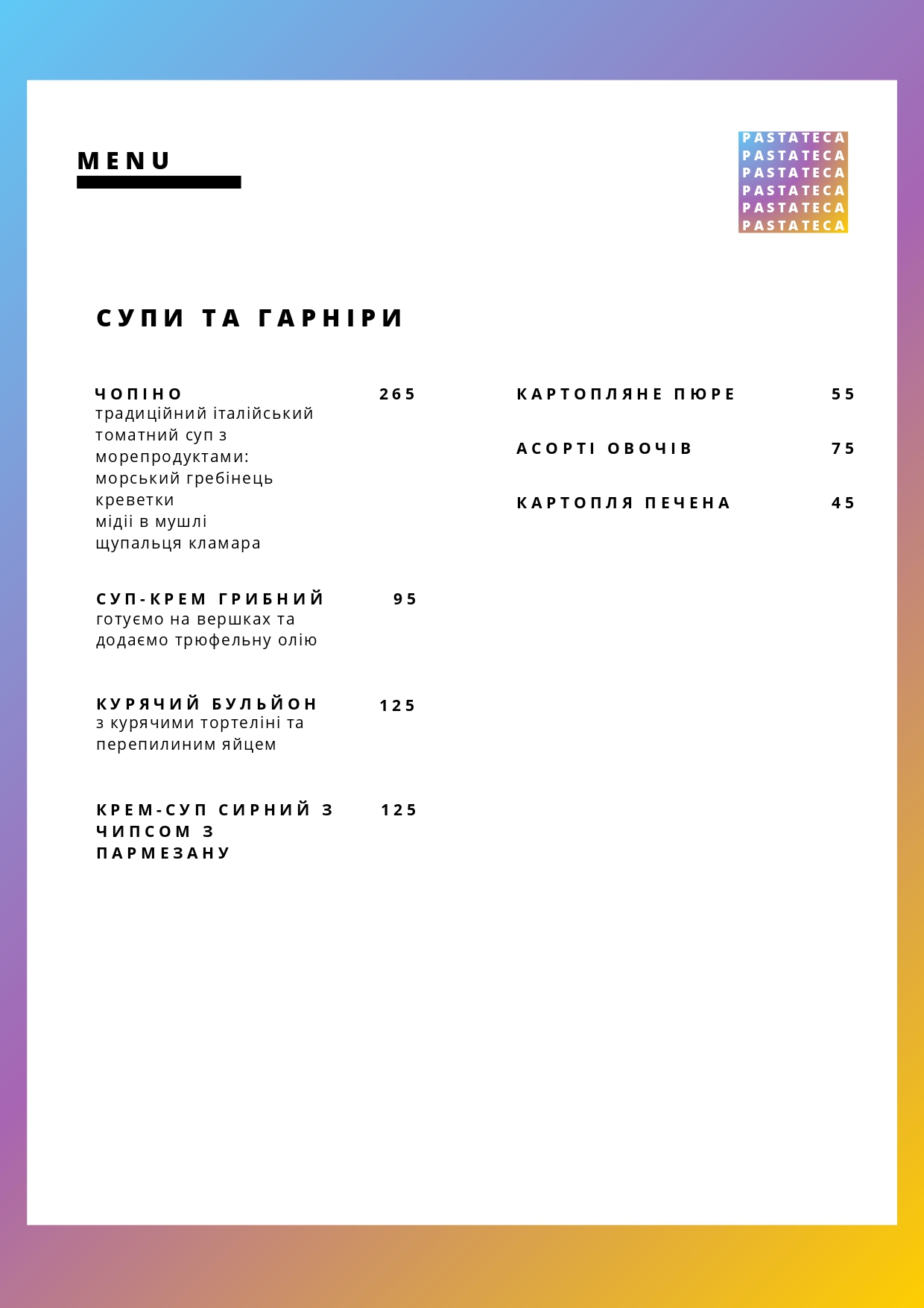 Pastateca menu 8