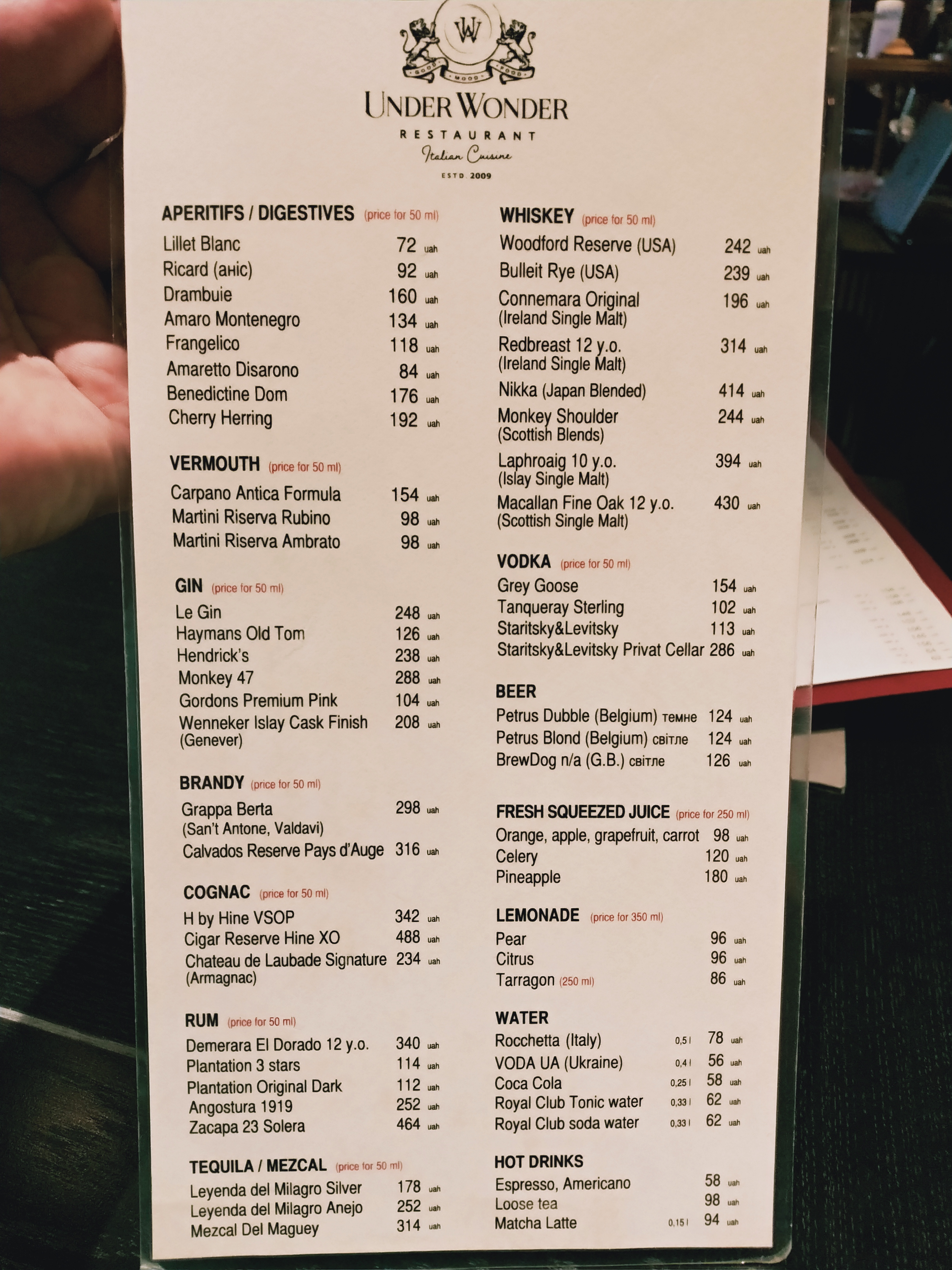 Under Wonder menu 1