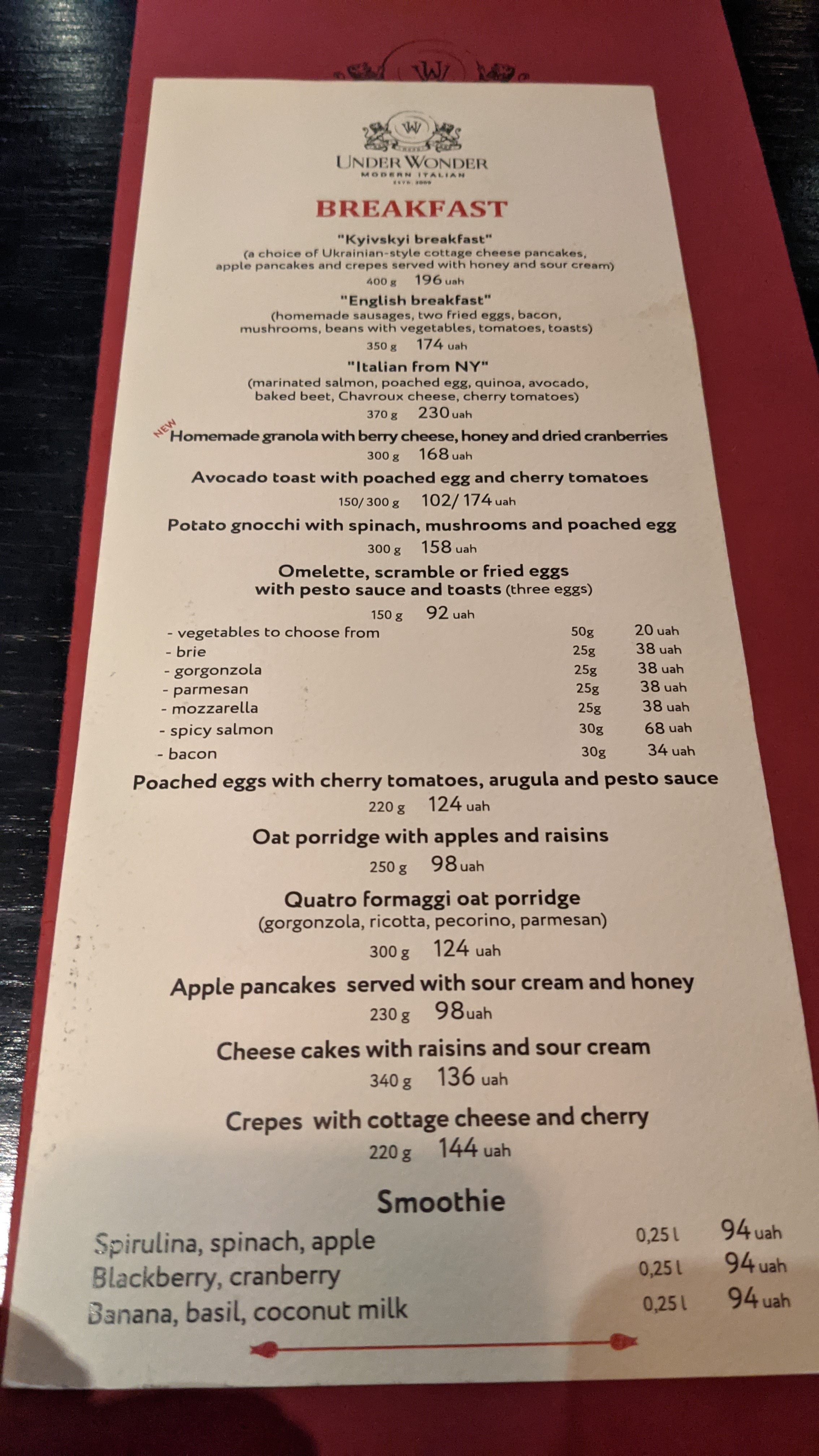 Under Wonder menu 4