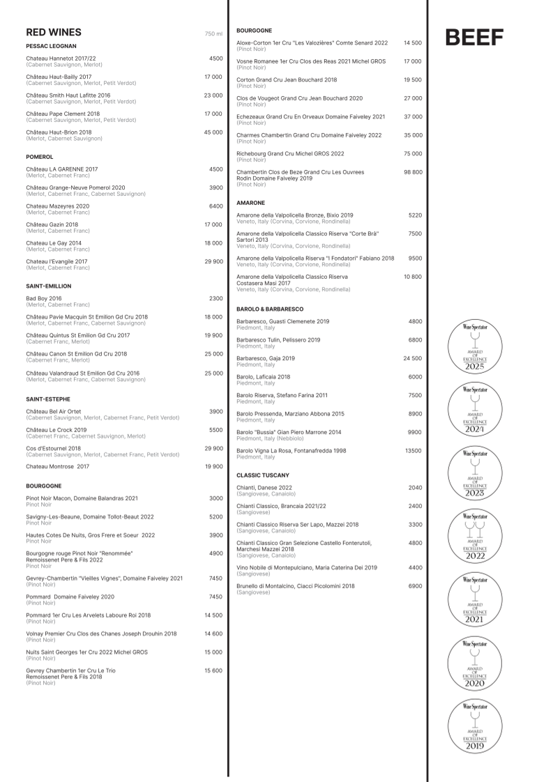 BEEF meat & wine menu 12