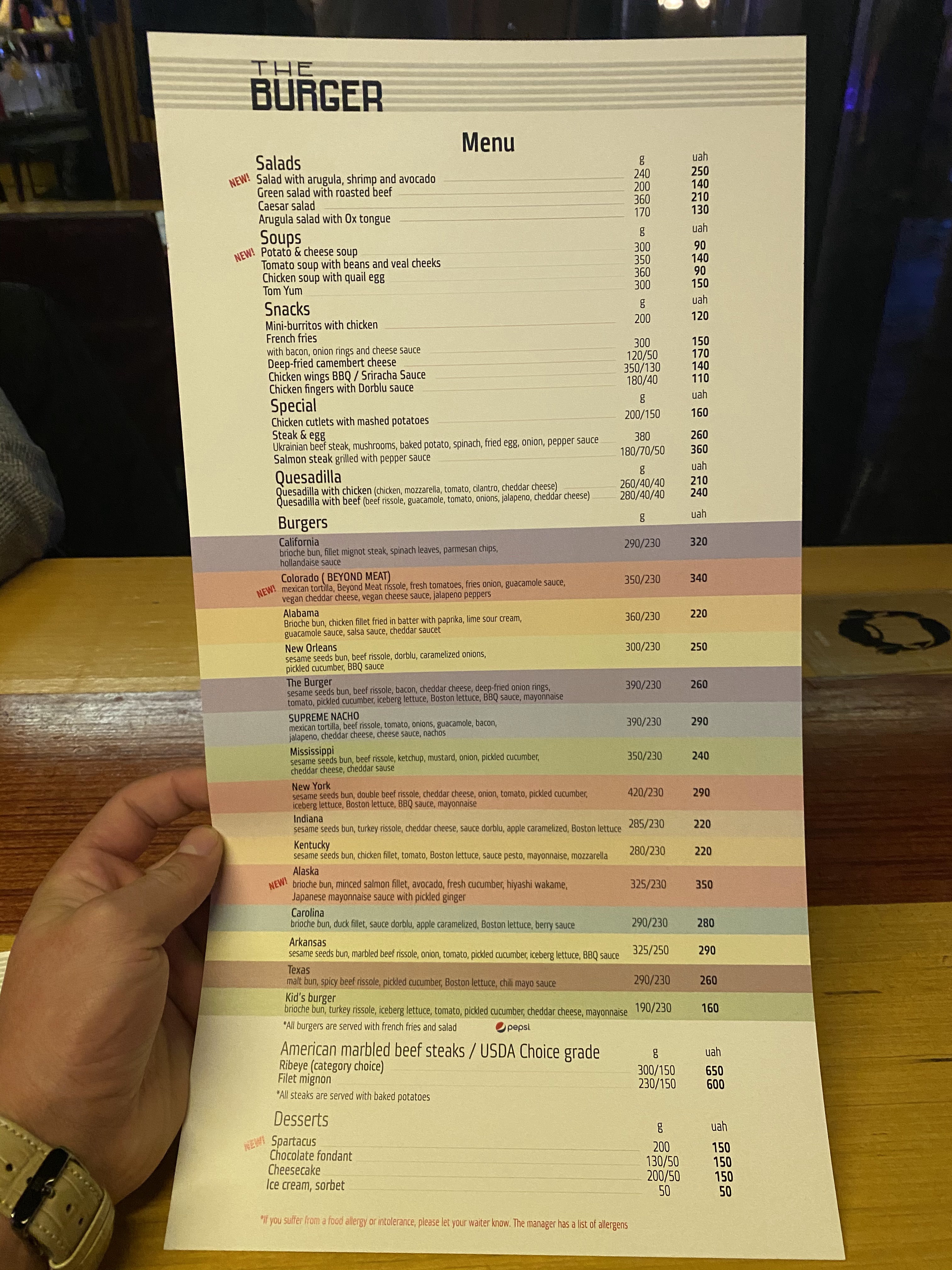The Burger menu 1