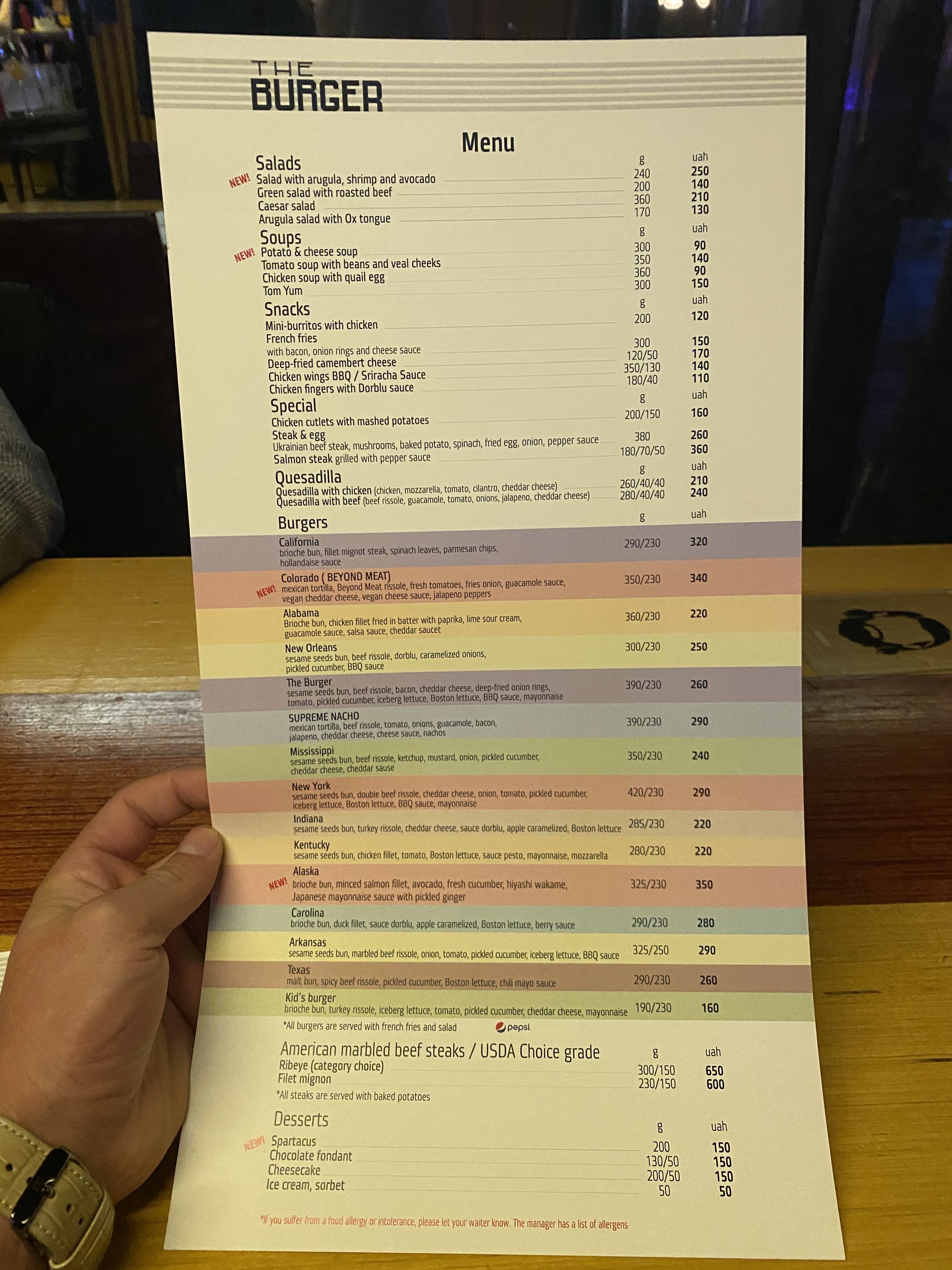 The Burger menu 2