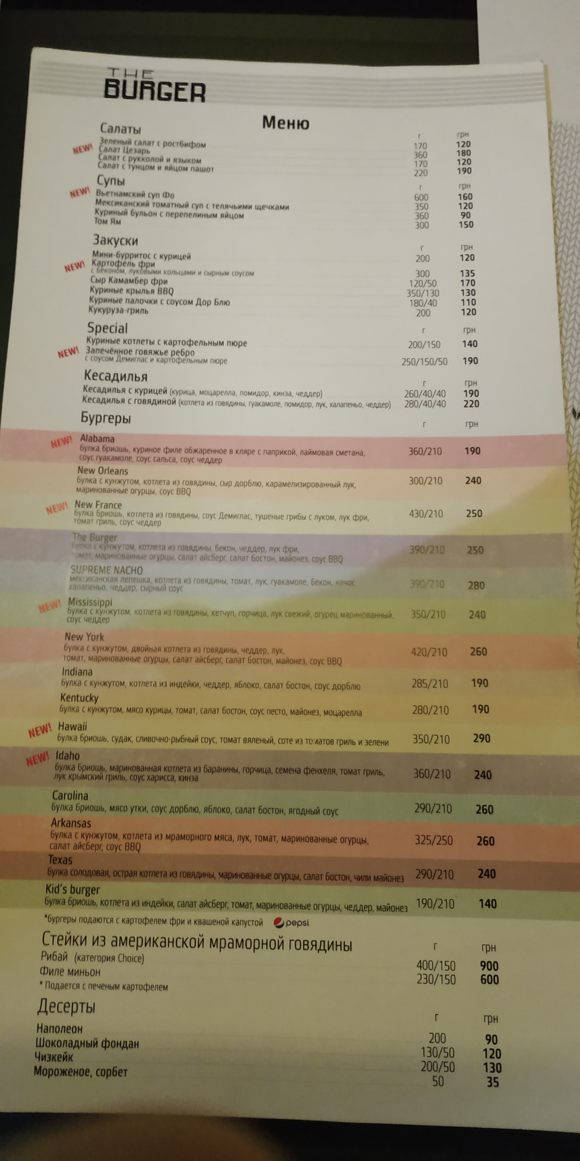 The Burger menu 4
