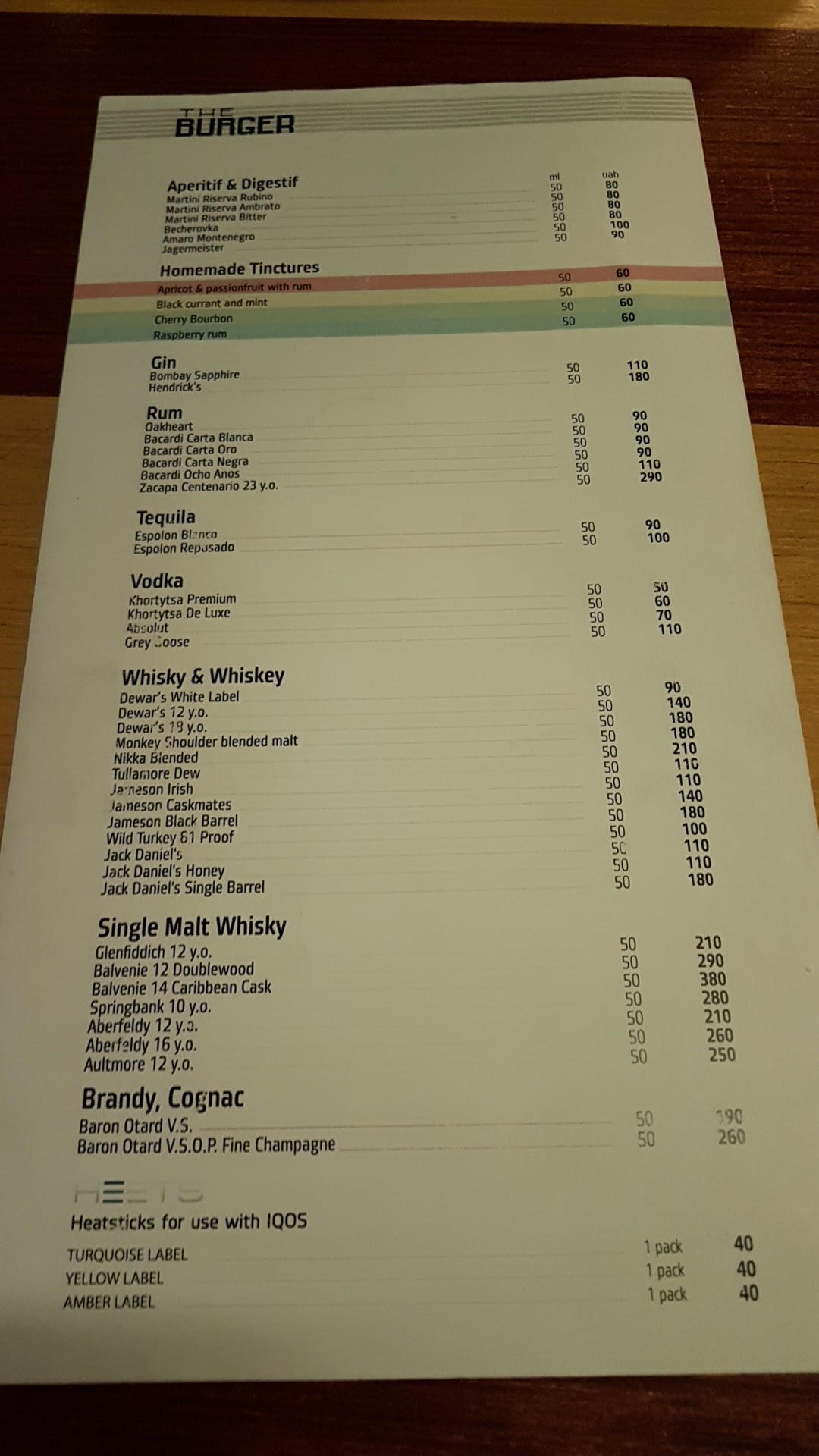 The Burger menu 10