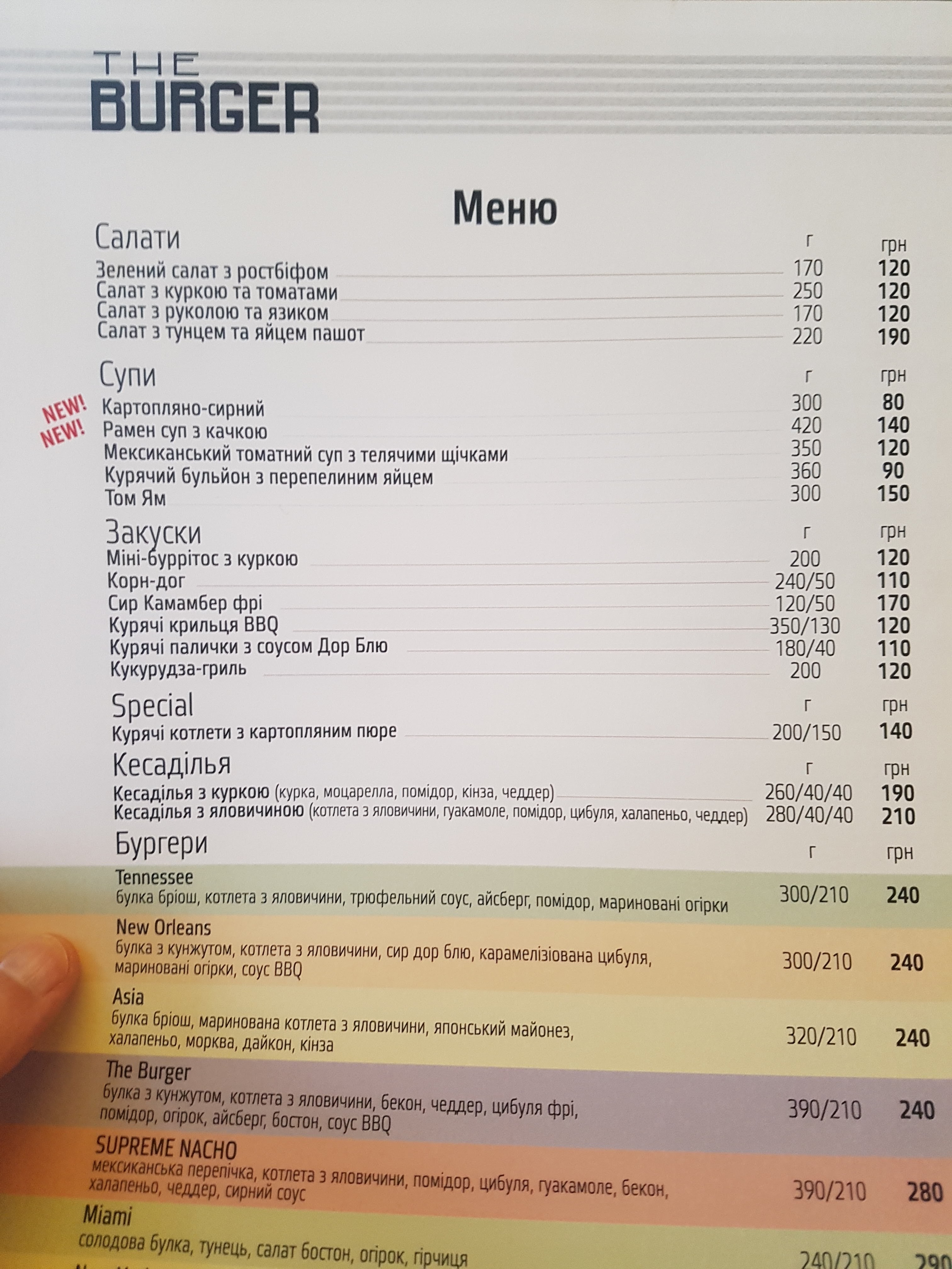 The Burger menu 12