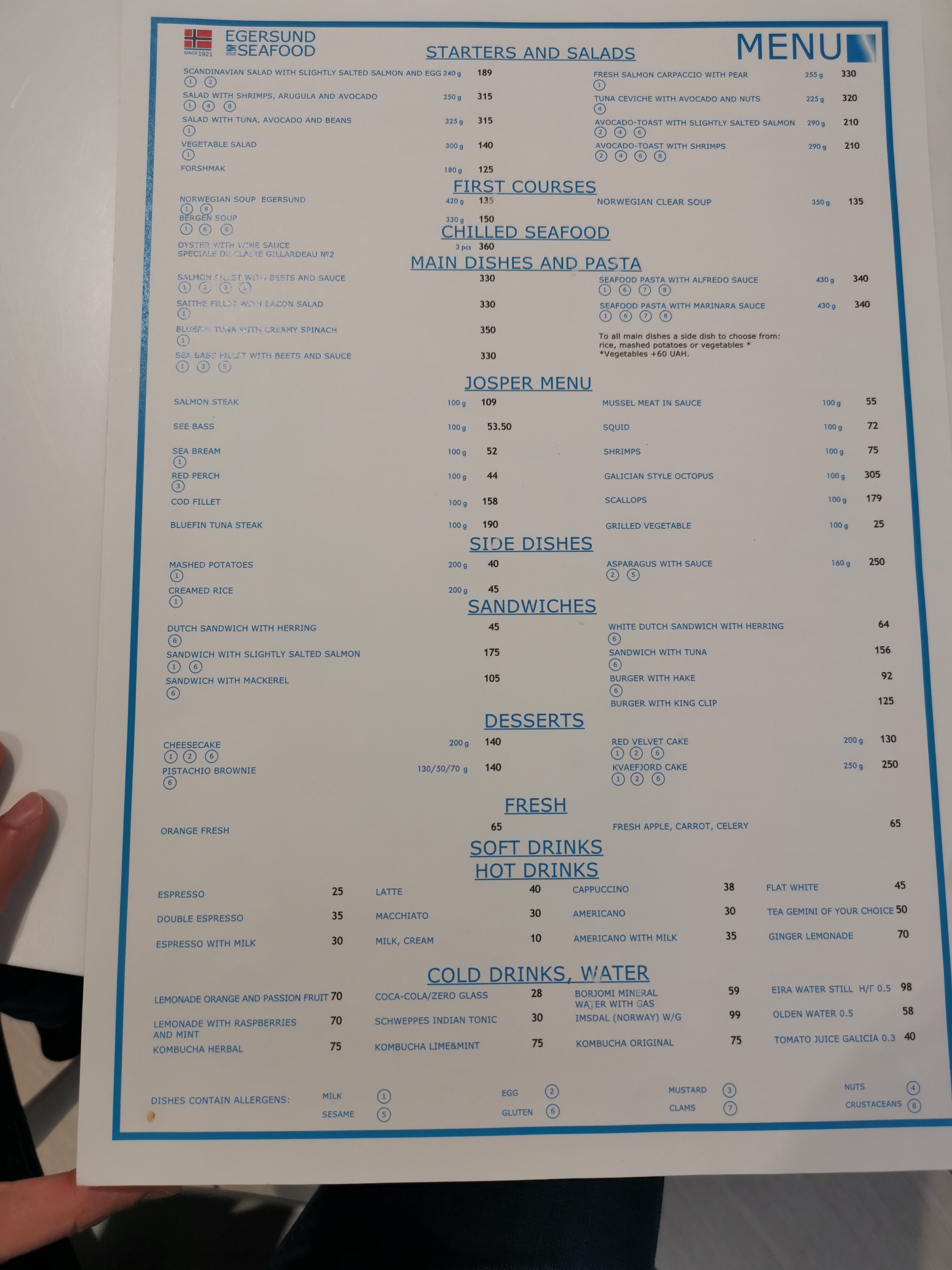 Egersund Seafood menu 2