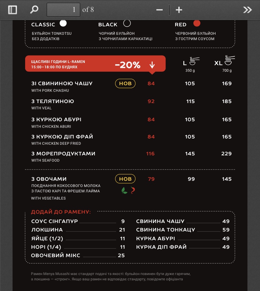 Menya Musashi КПІ menu 1