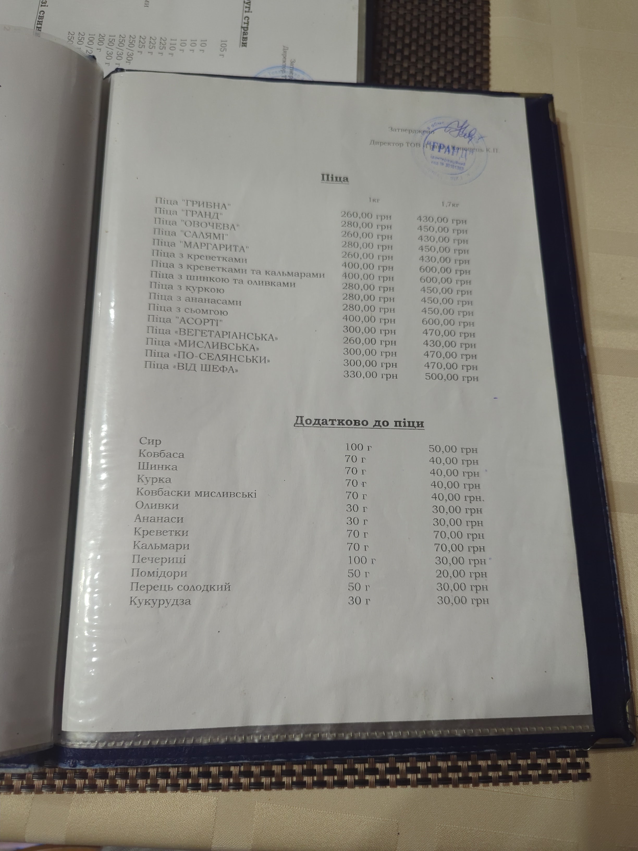 Grand Pizza menu 1