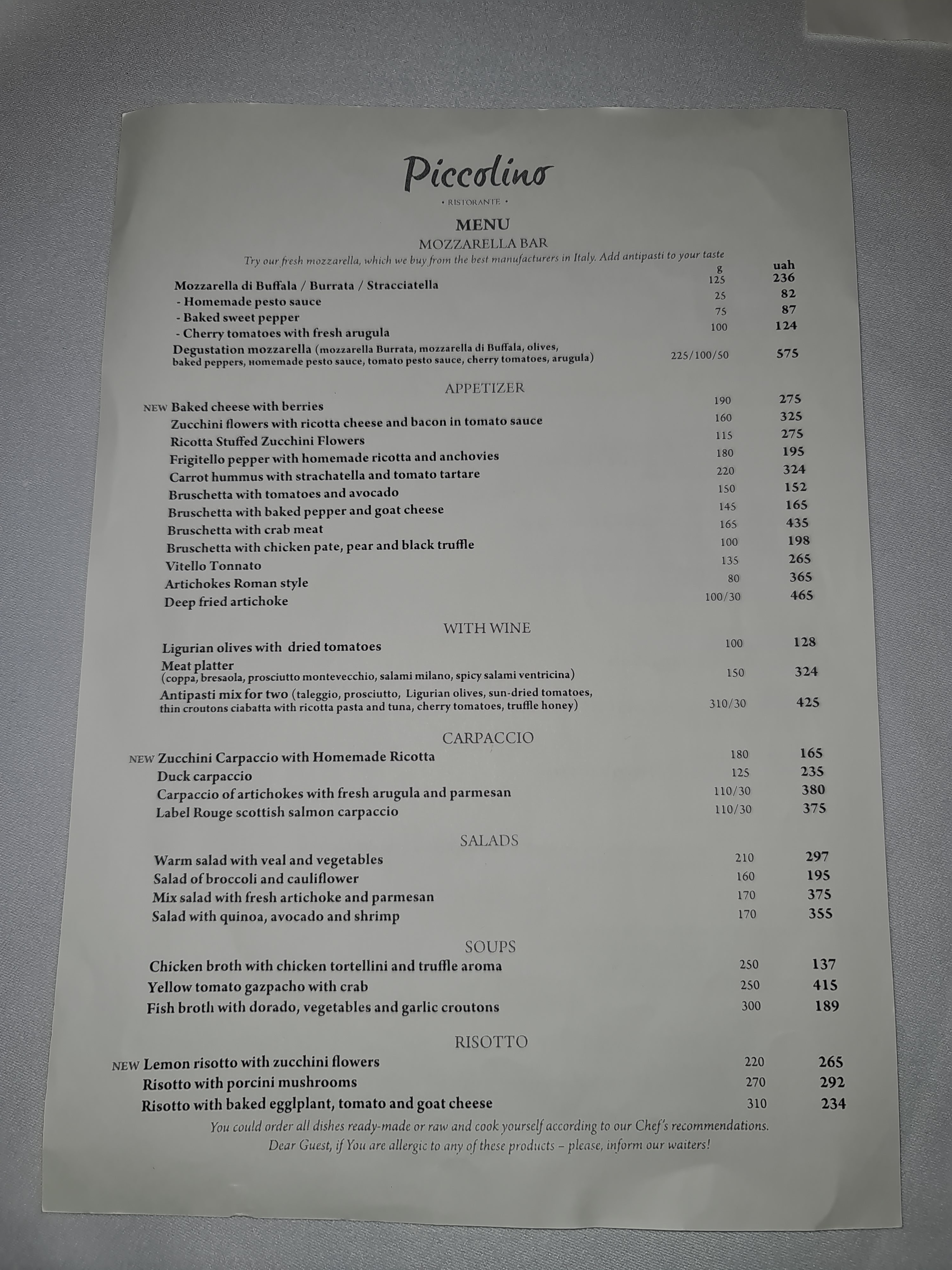 Piccolino menu 4
