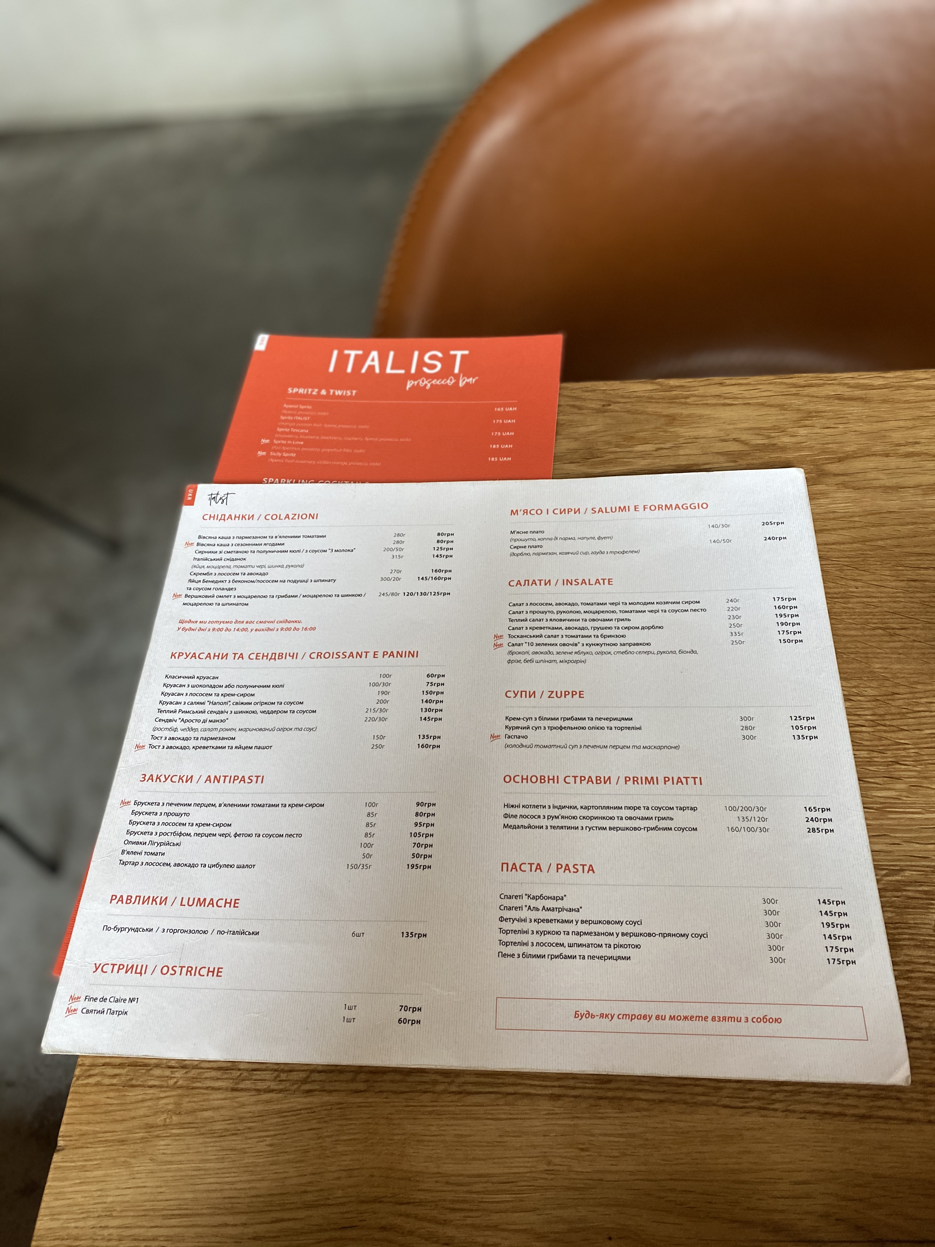 Italist Prosecco Bar menu 5