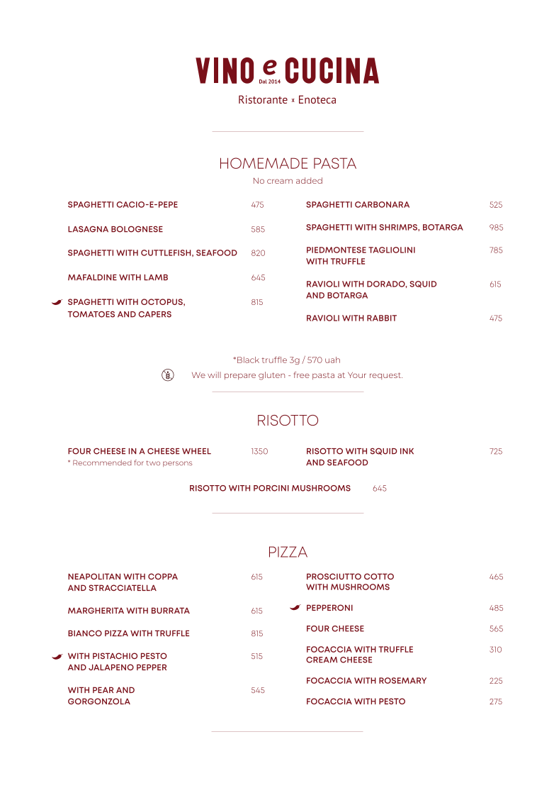 VINO e CUCINA menu 2