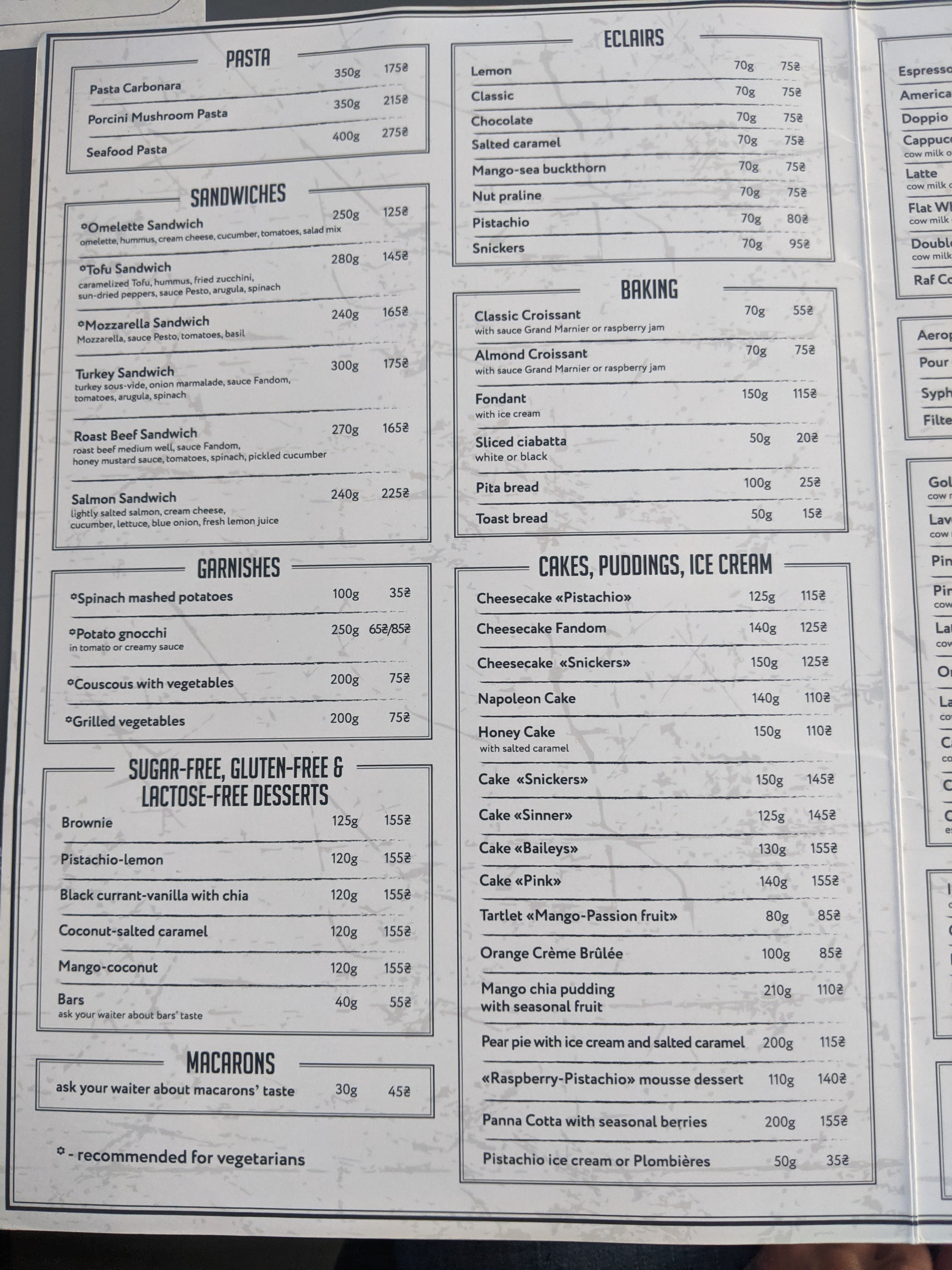 Fandom coffee bar menu 6