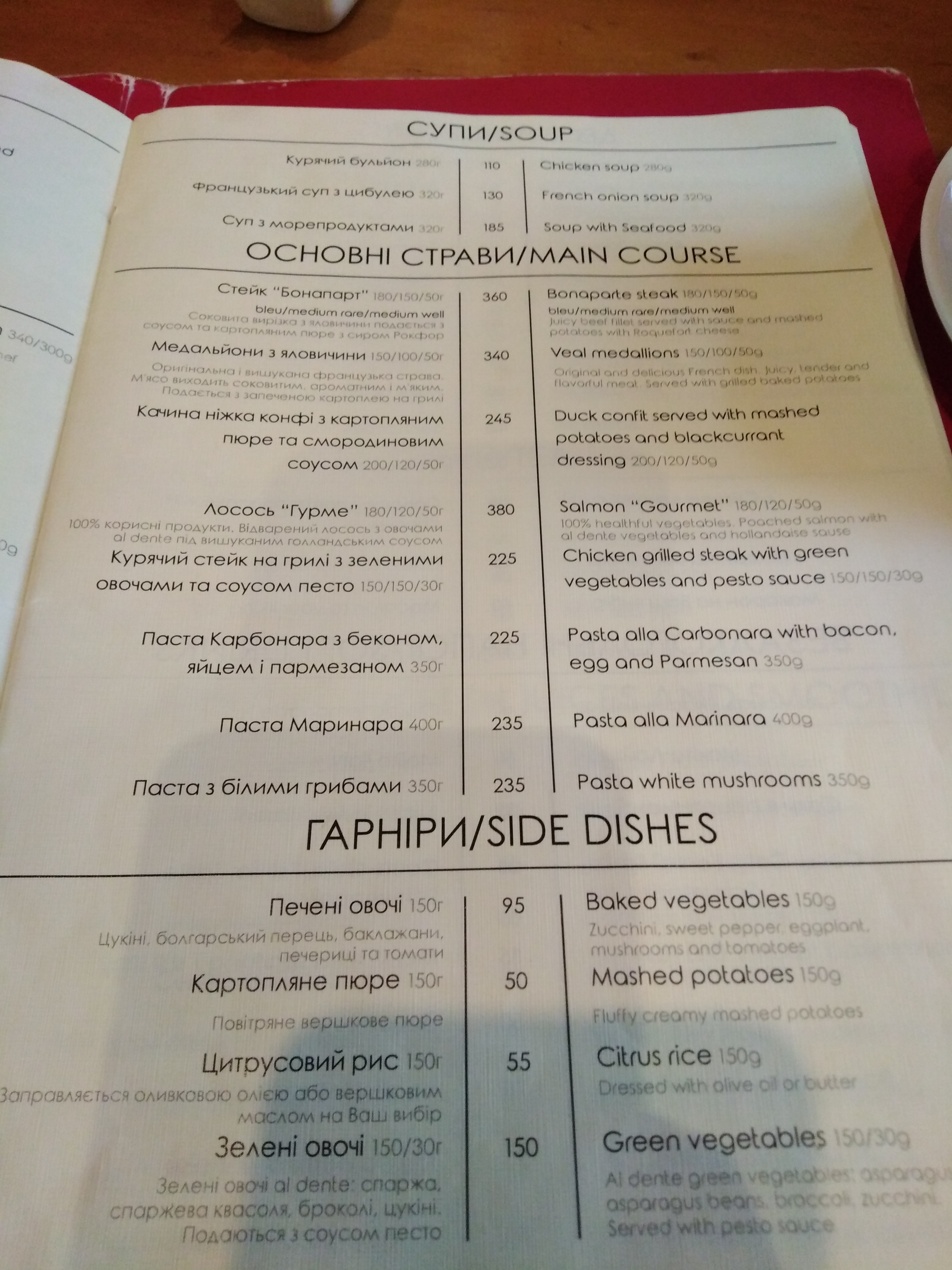 La Fabrique menu 2
