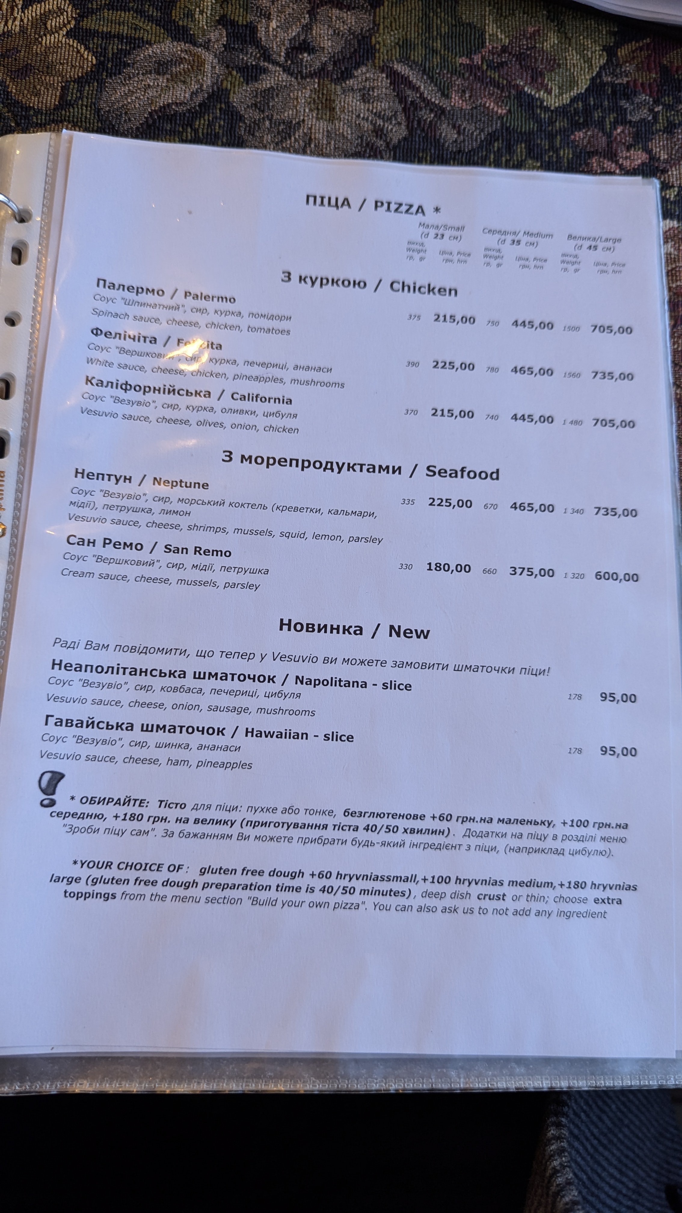 Vesuvio Pizza menu 1