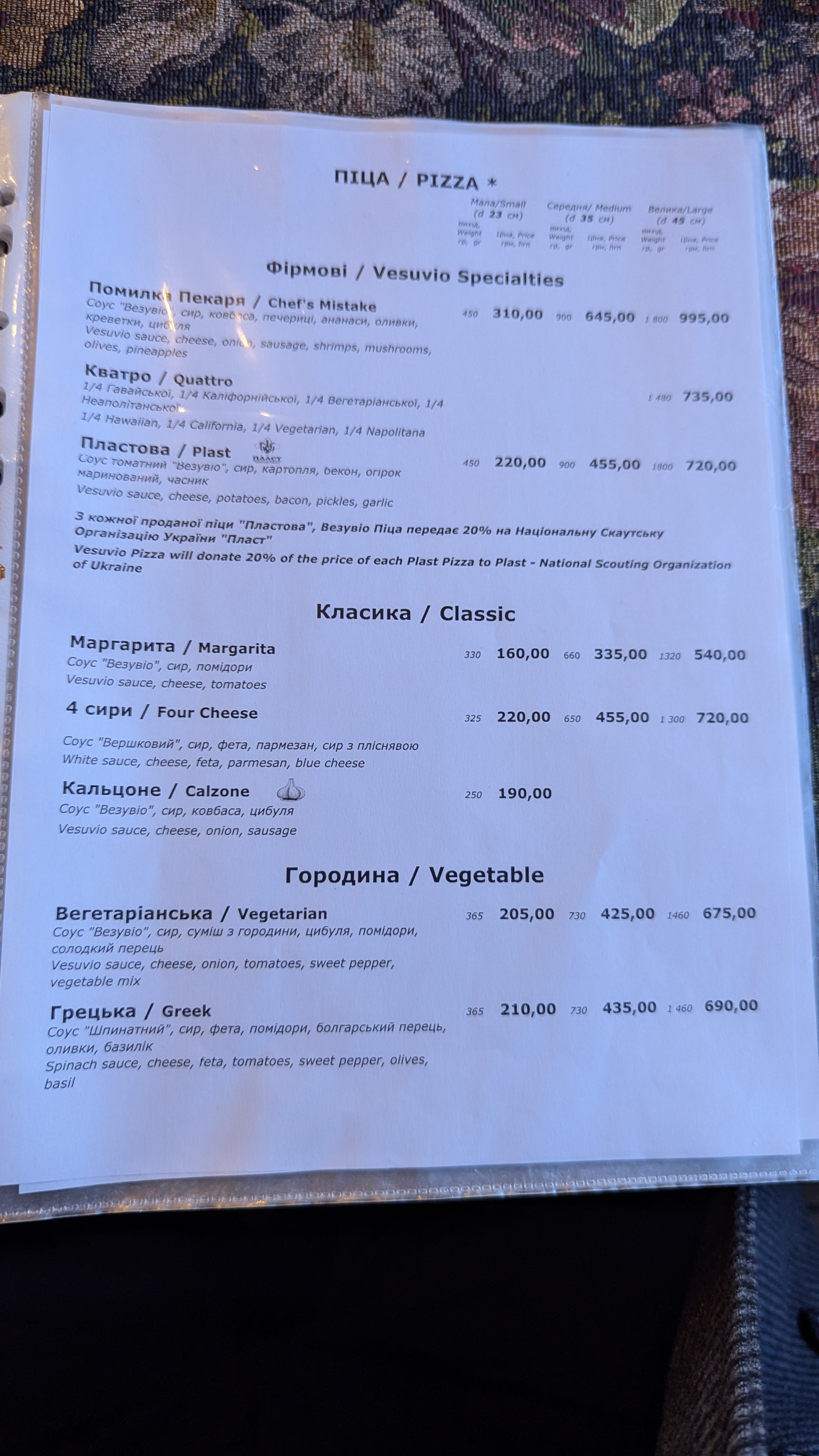 Vesuvio Pizza menu 2
