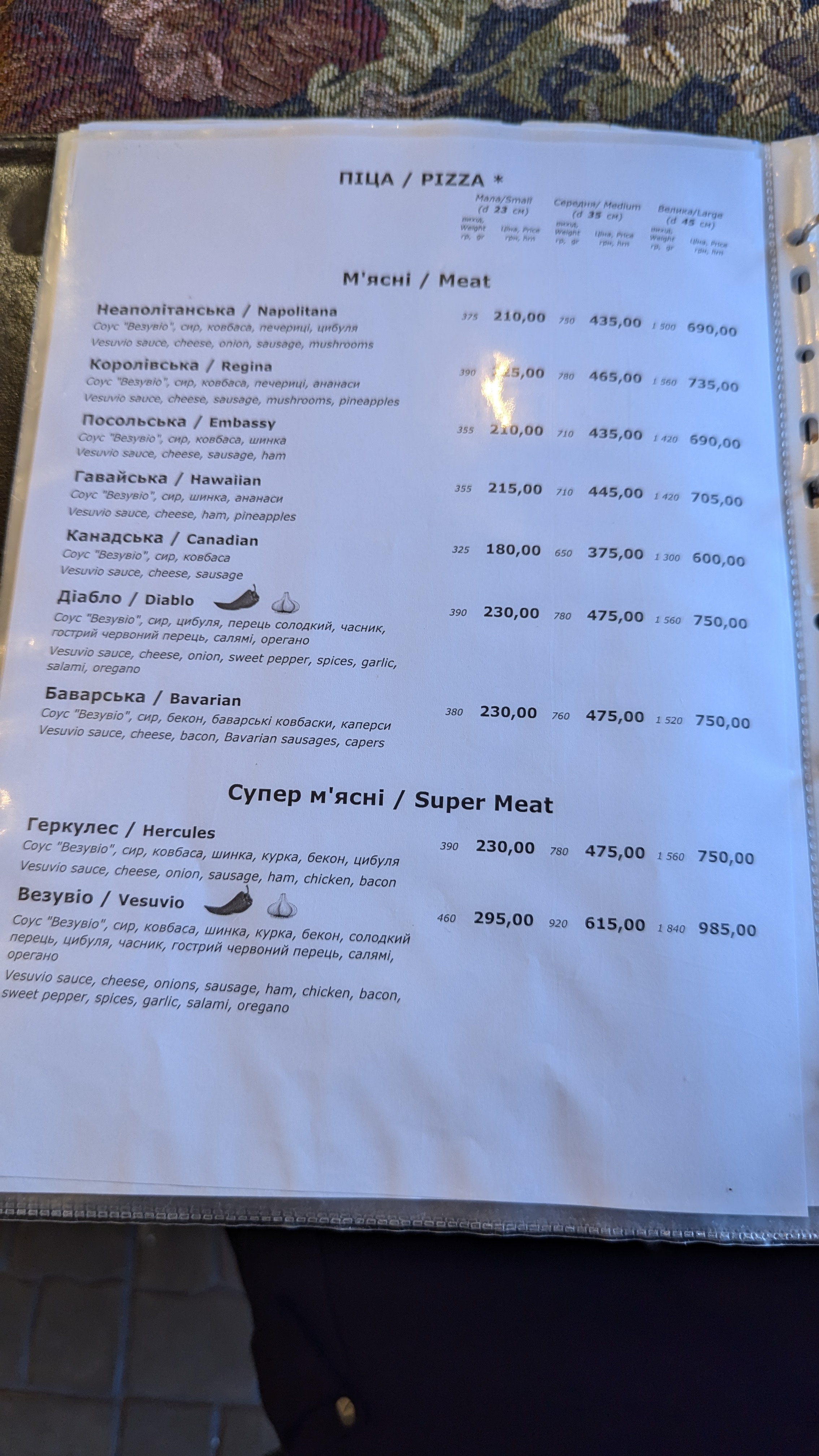 Vesuvio Pizza menu 3