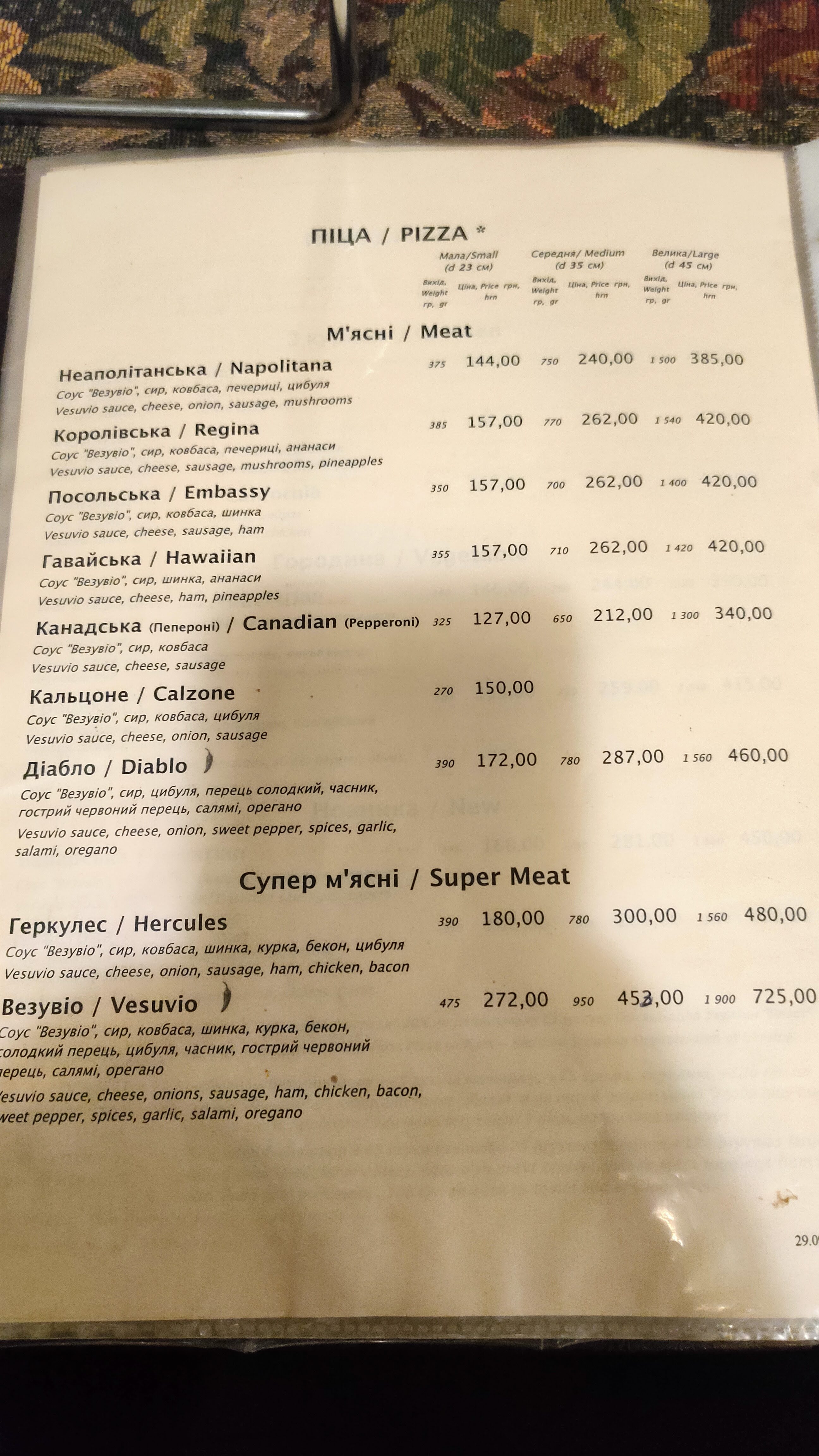 Vesuvio Pizza menu 9
