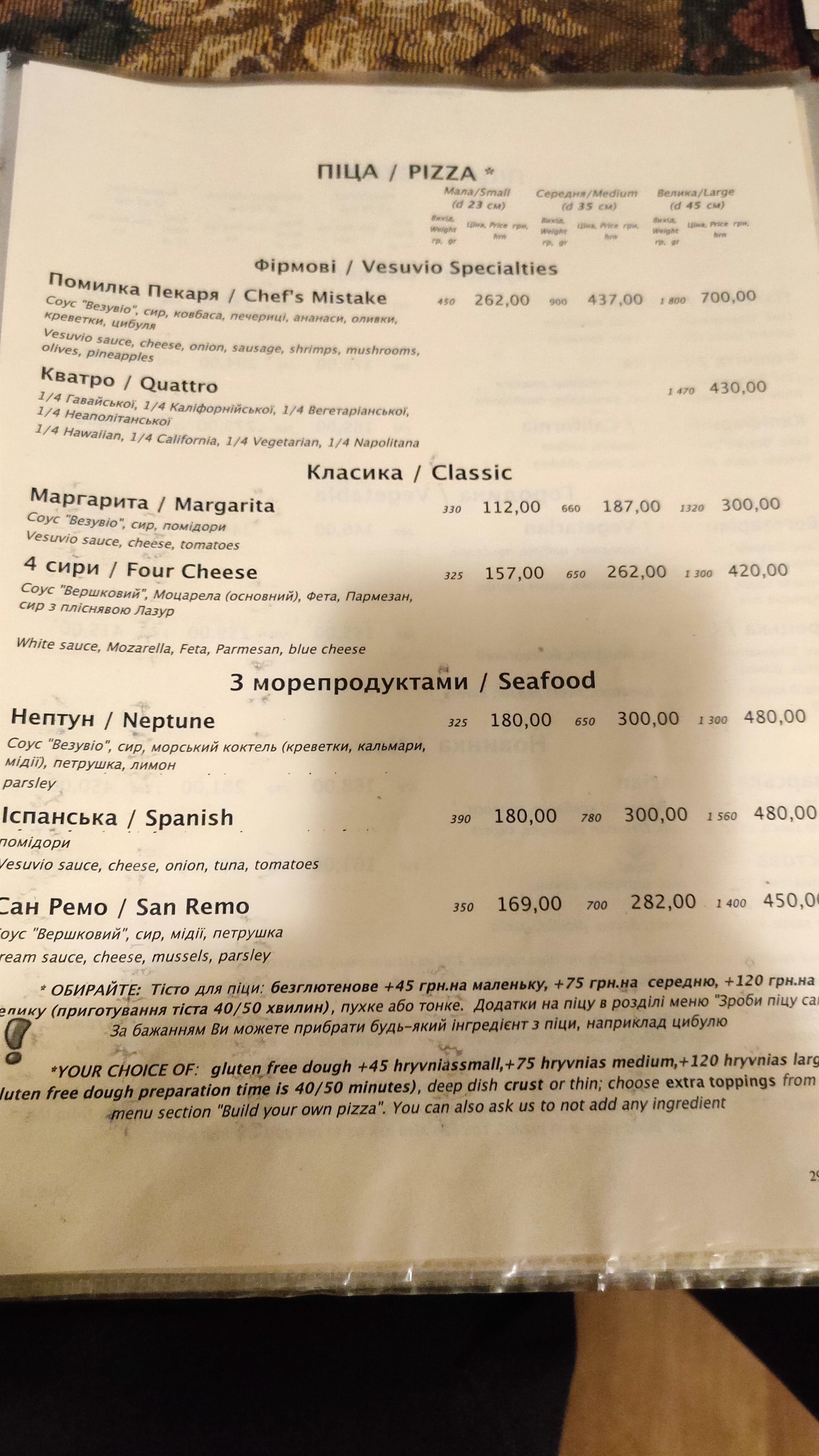 Vesuvio Pizza menu 11