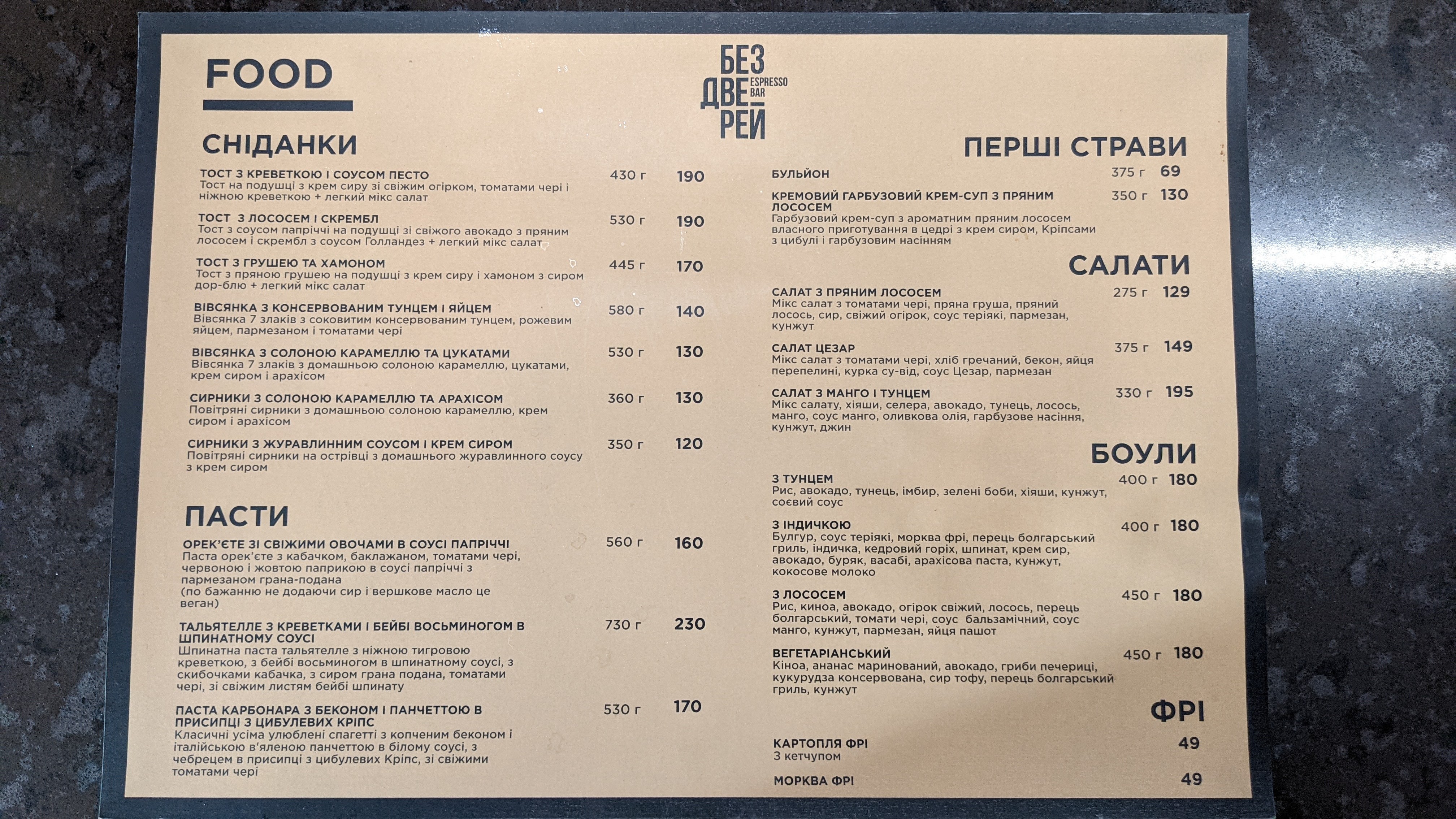 Без Дверей Espresso Bar menu 1