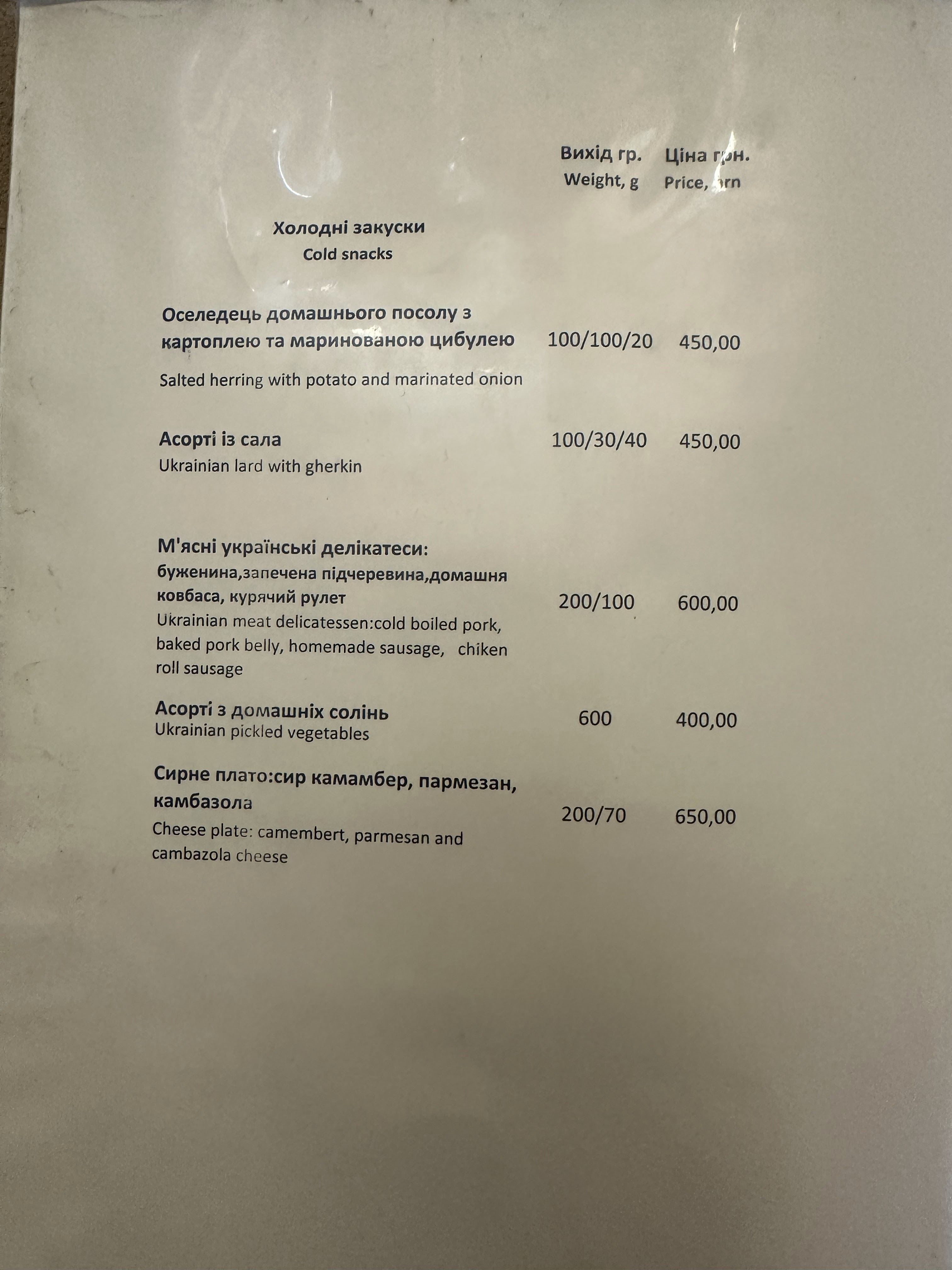 Knyazhyy Hrad menu 4