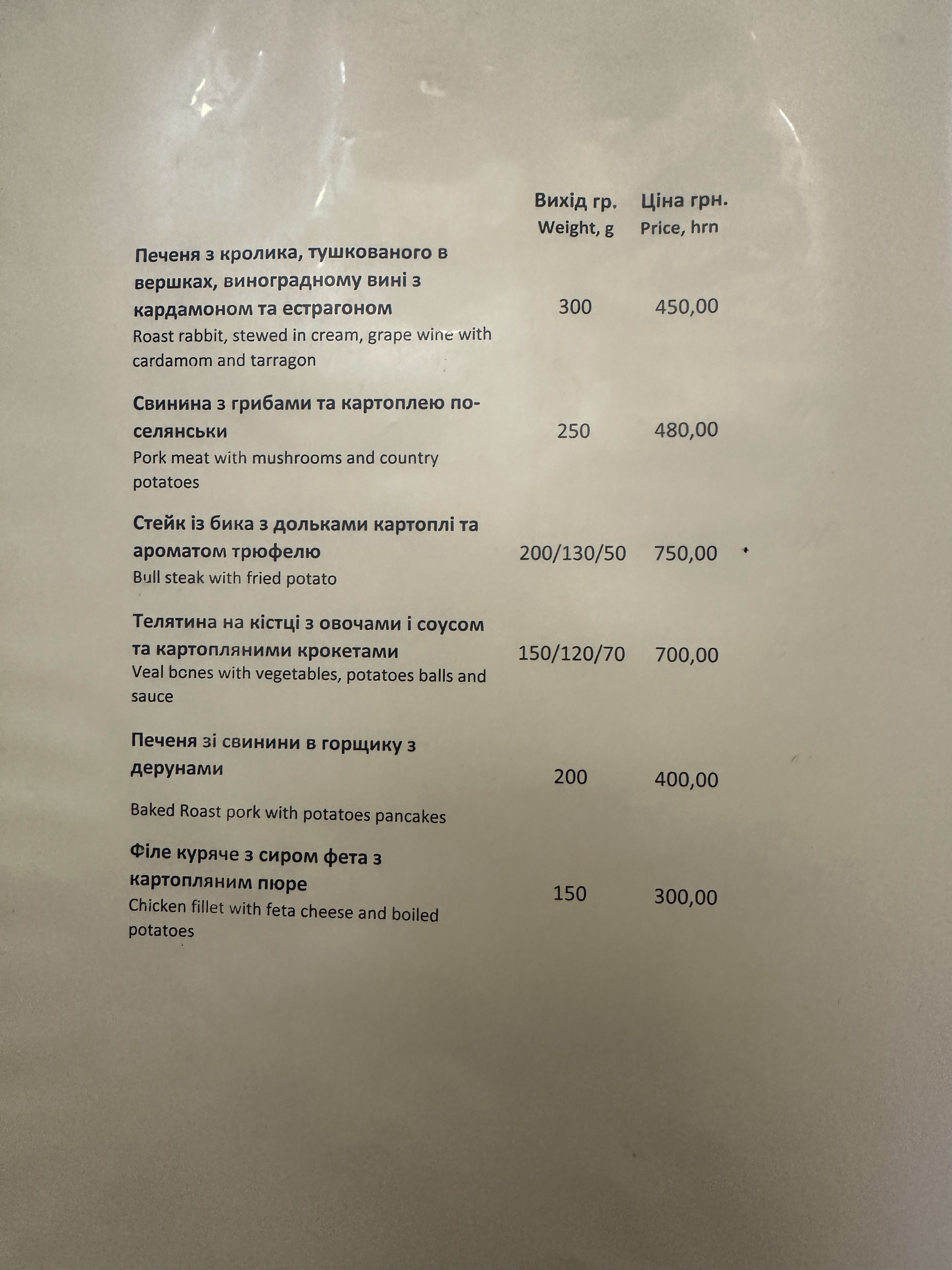Knyazhyy Hrad menu 5