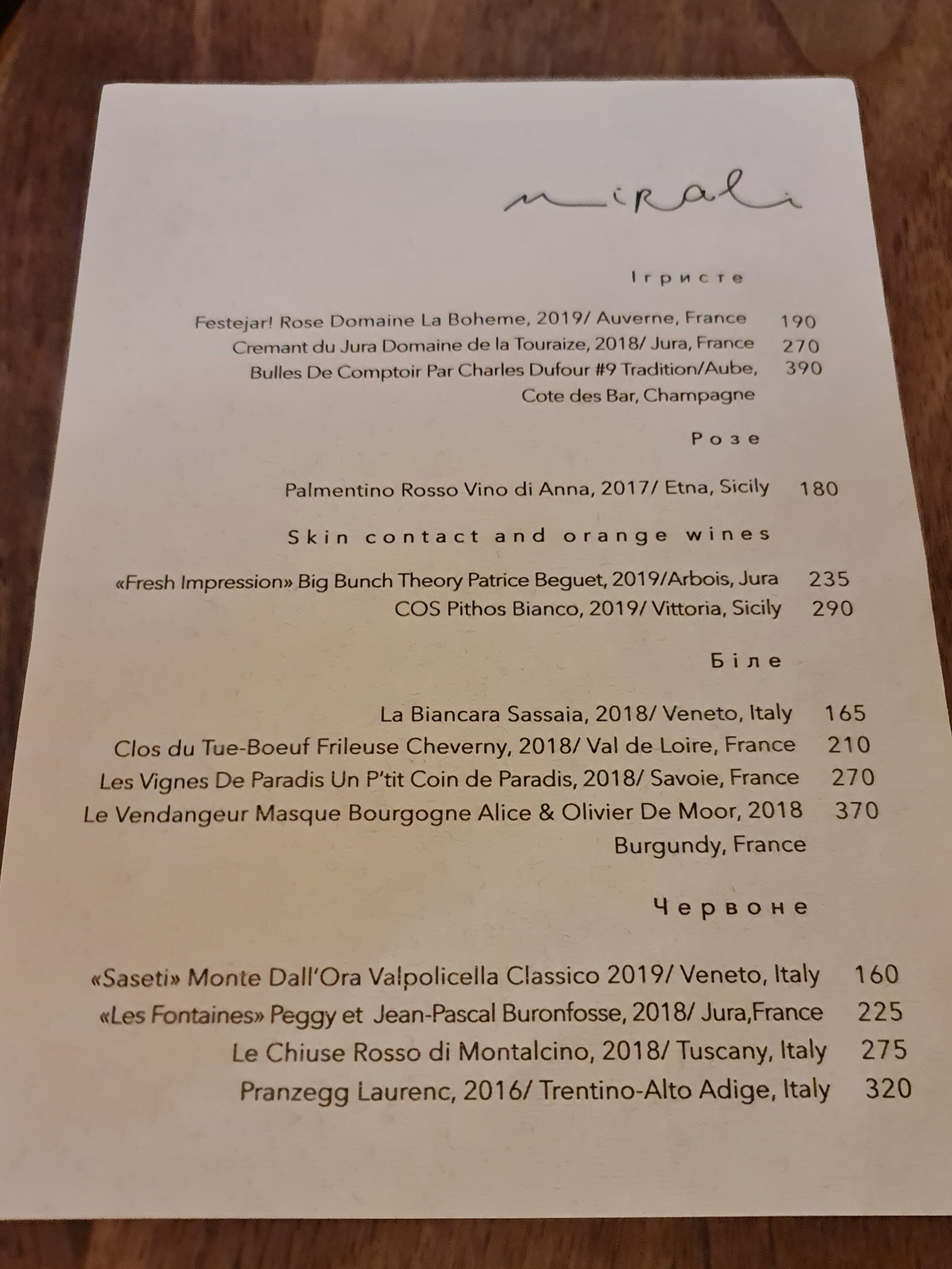 Mirali menu 8