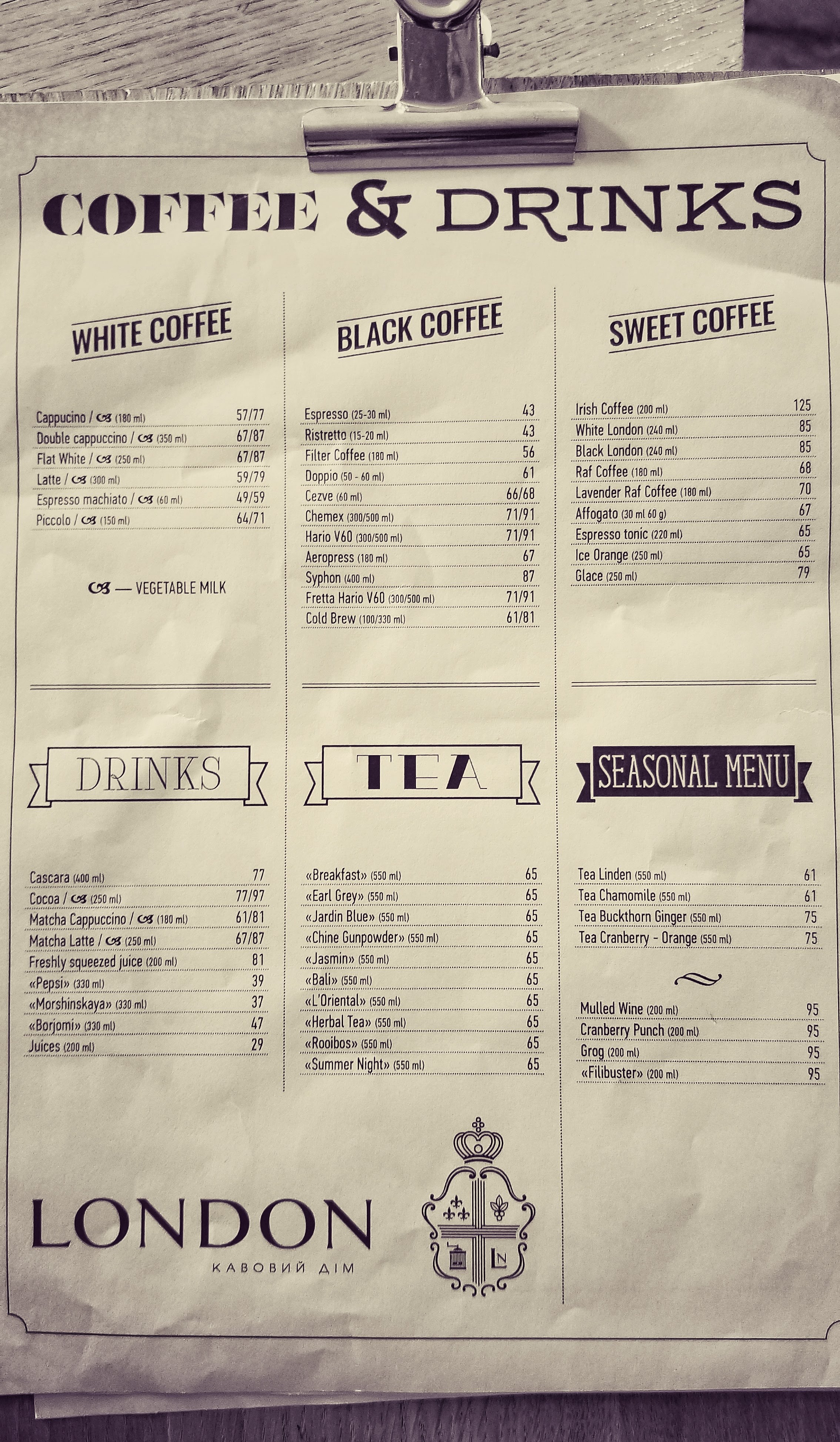London menu 12