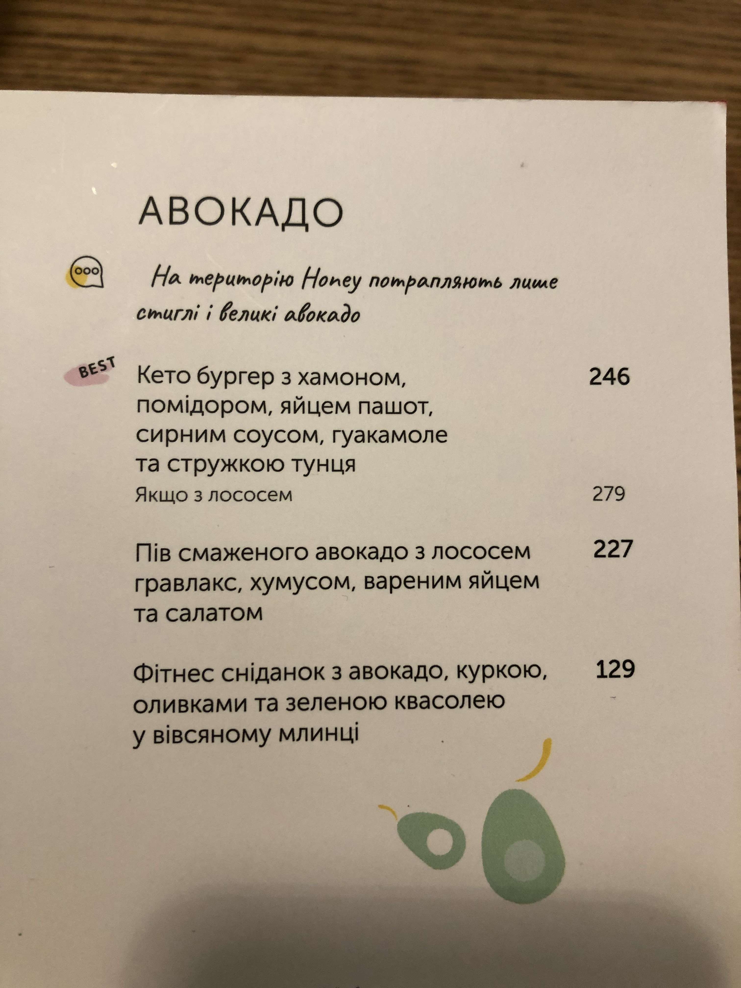 Honey. Cafe-confectionary menu 1