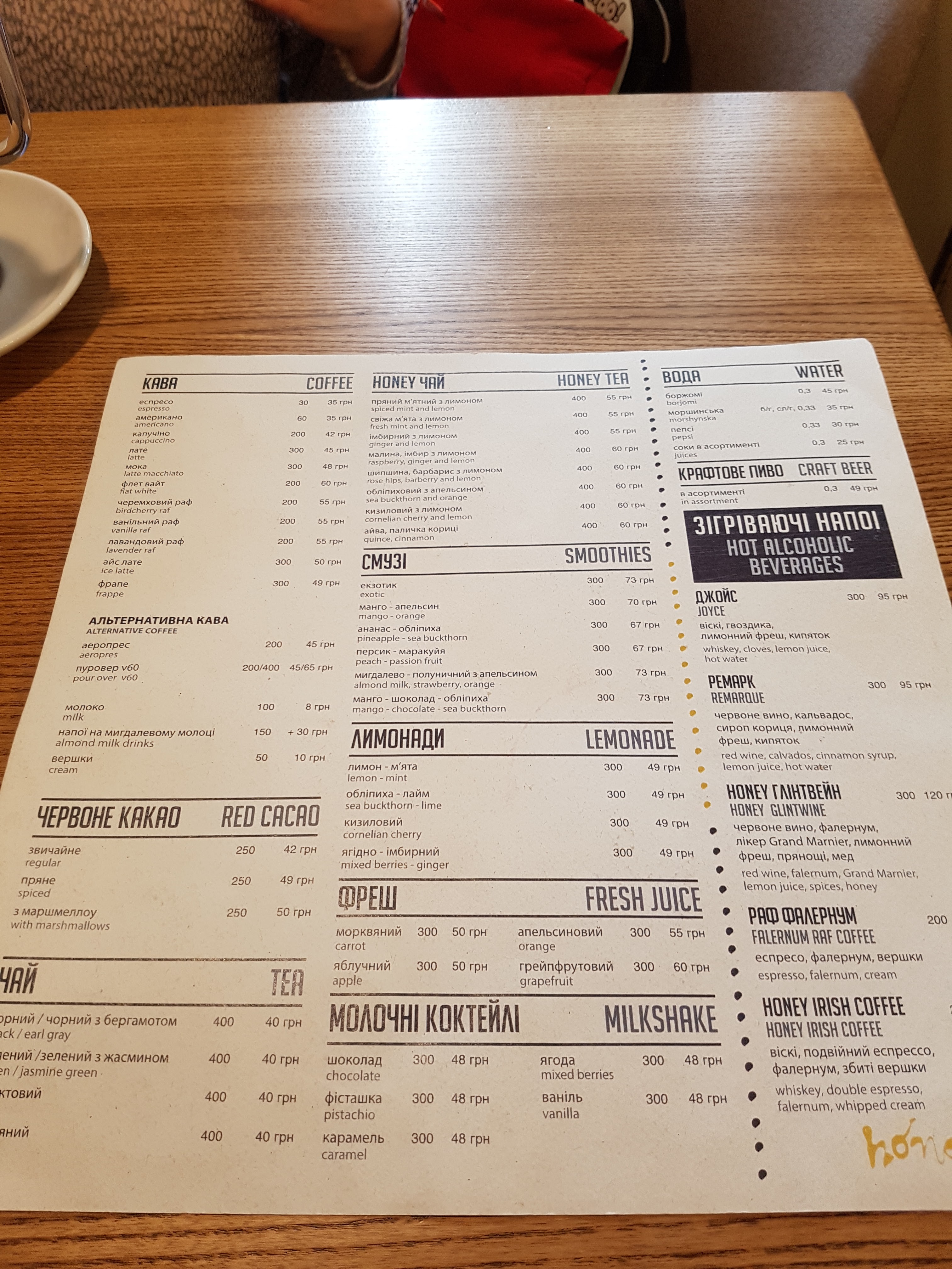 Honey. Cafe-confectionary menu 12