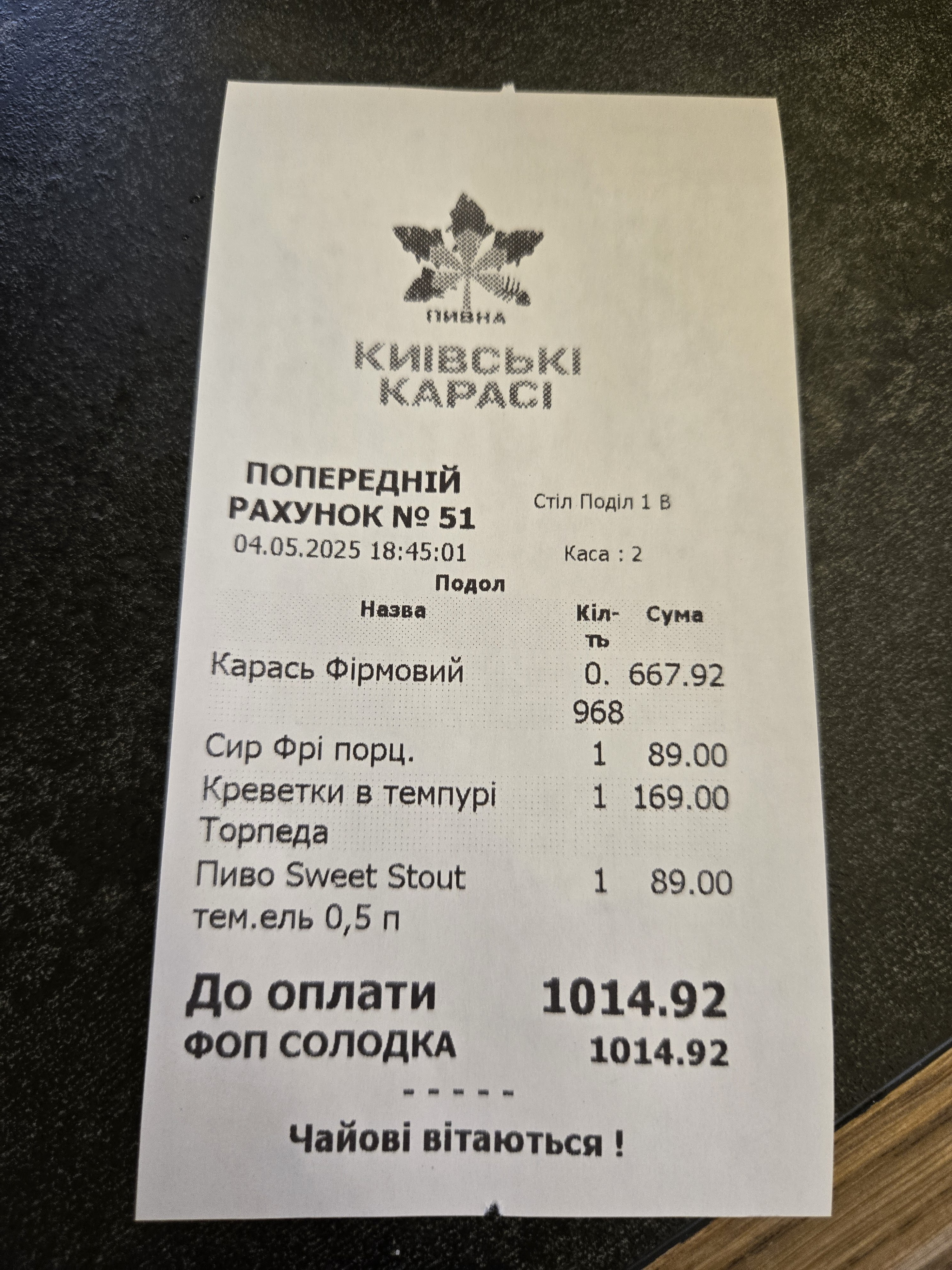 Kyyivsʹki Karasi menu 3