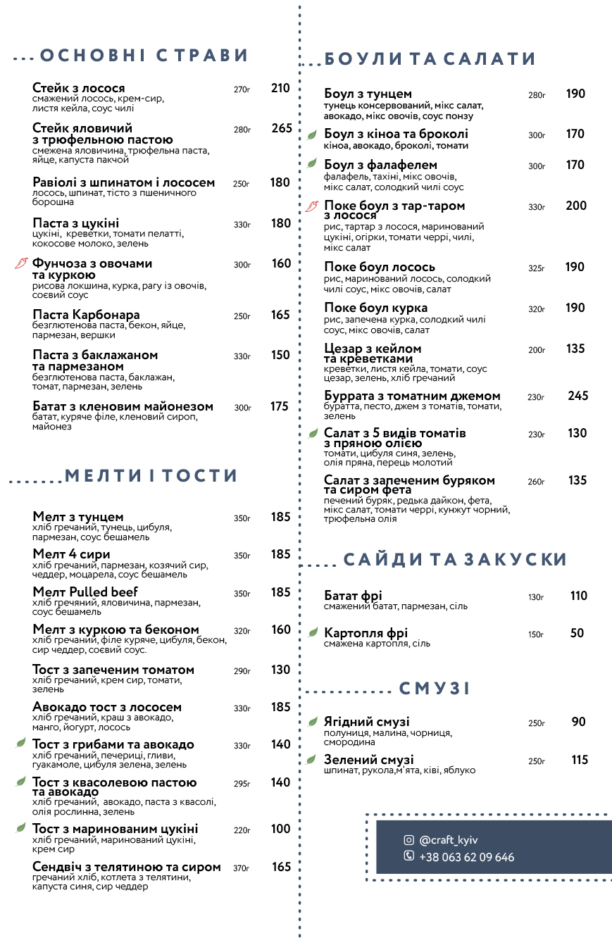 Craft Cafe menu 2