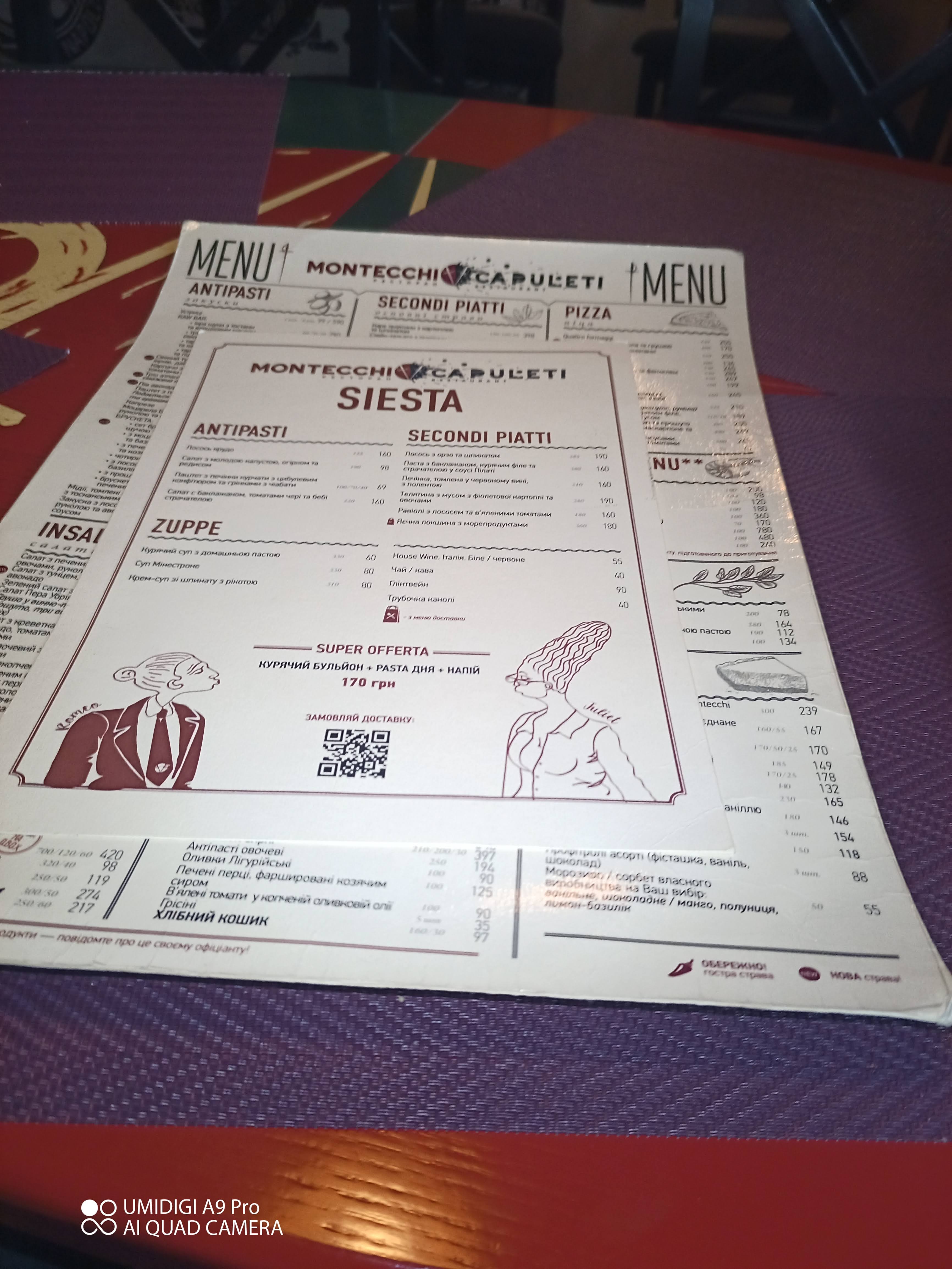 Montecchi vs Capuleti menu 3