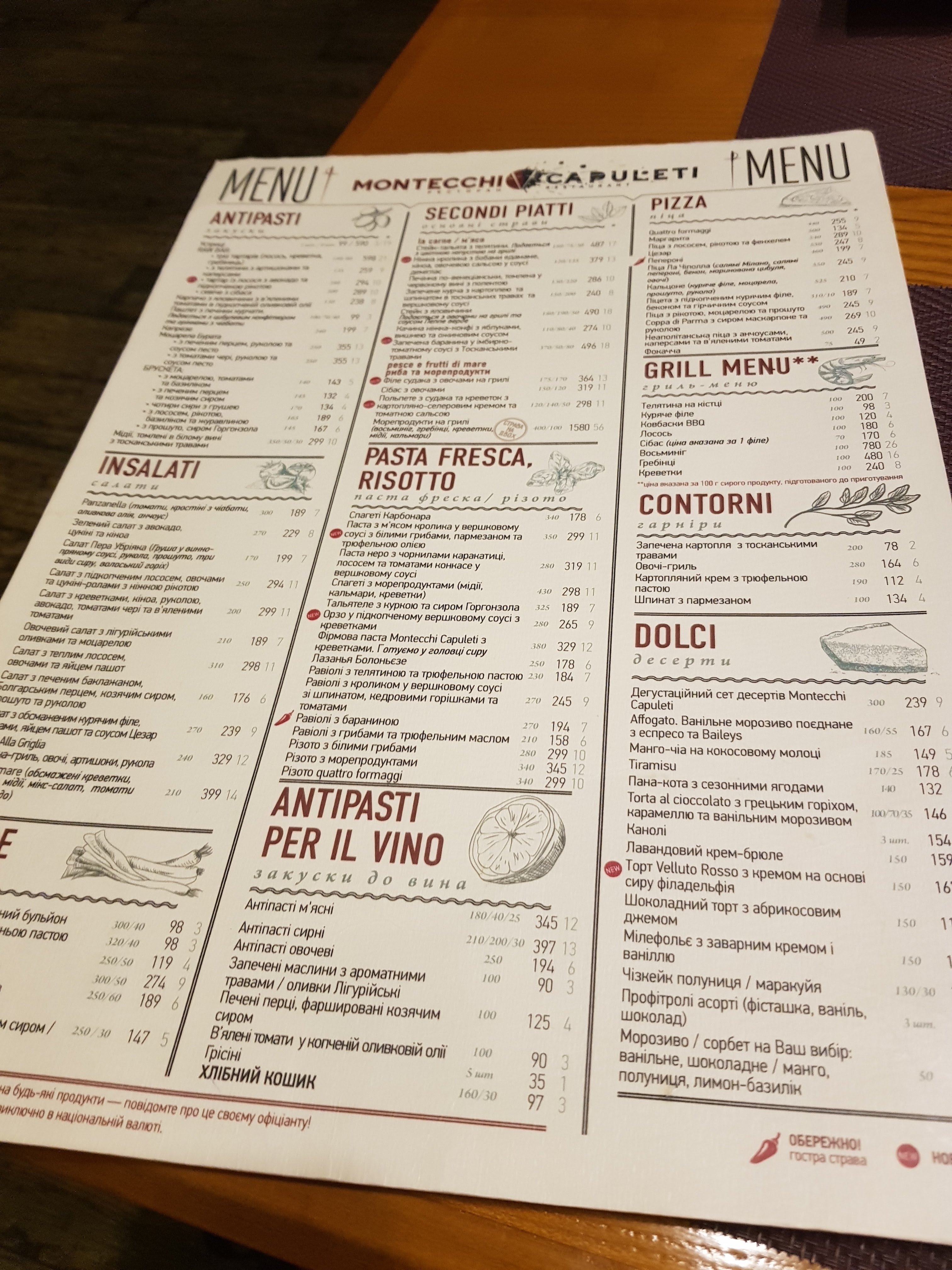 Montecchi vs Capuleti menu 9