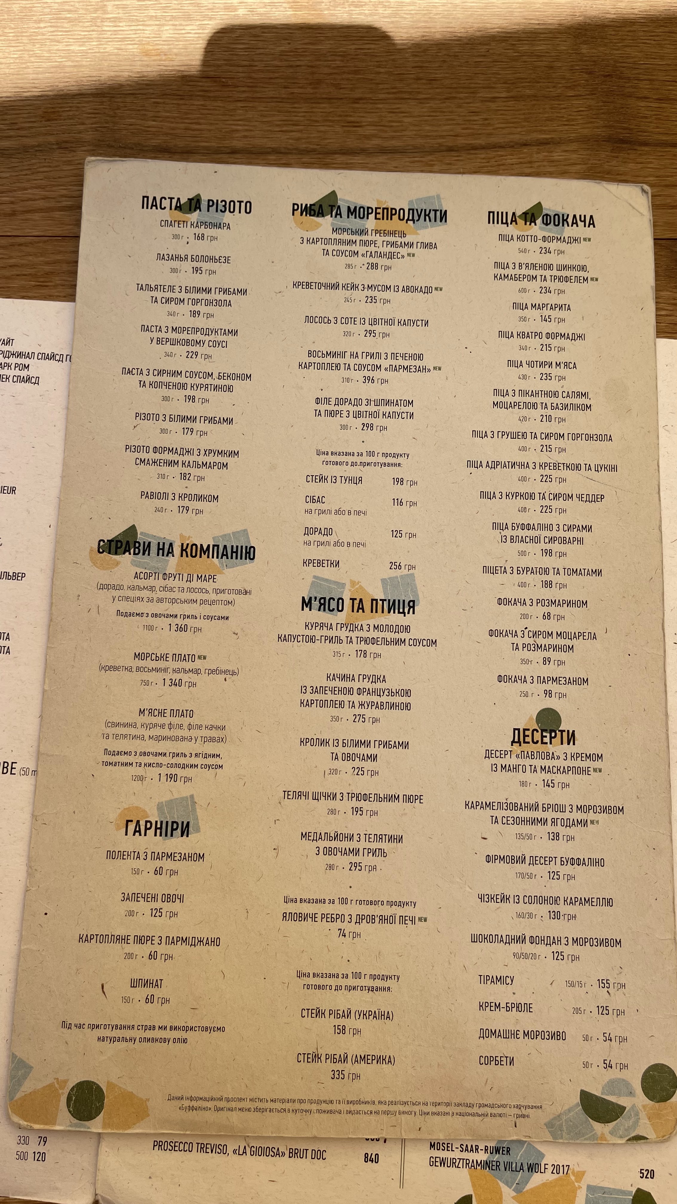 Buffalino menu 8