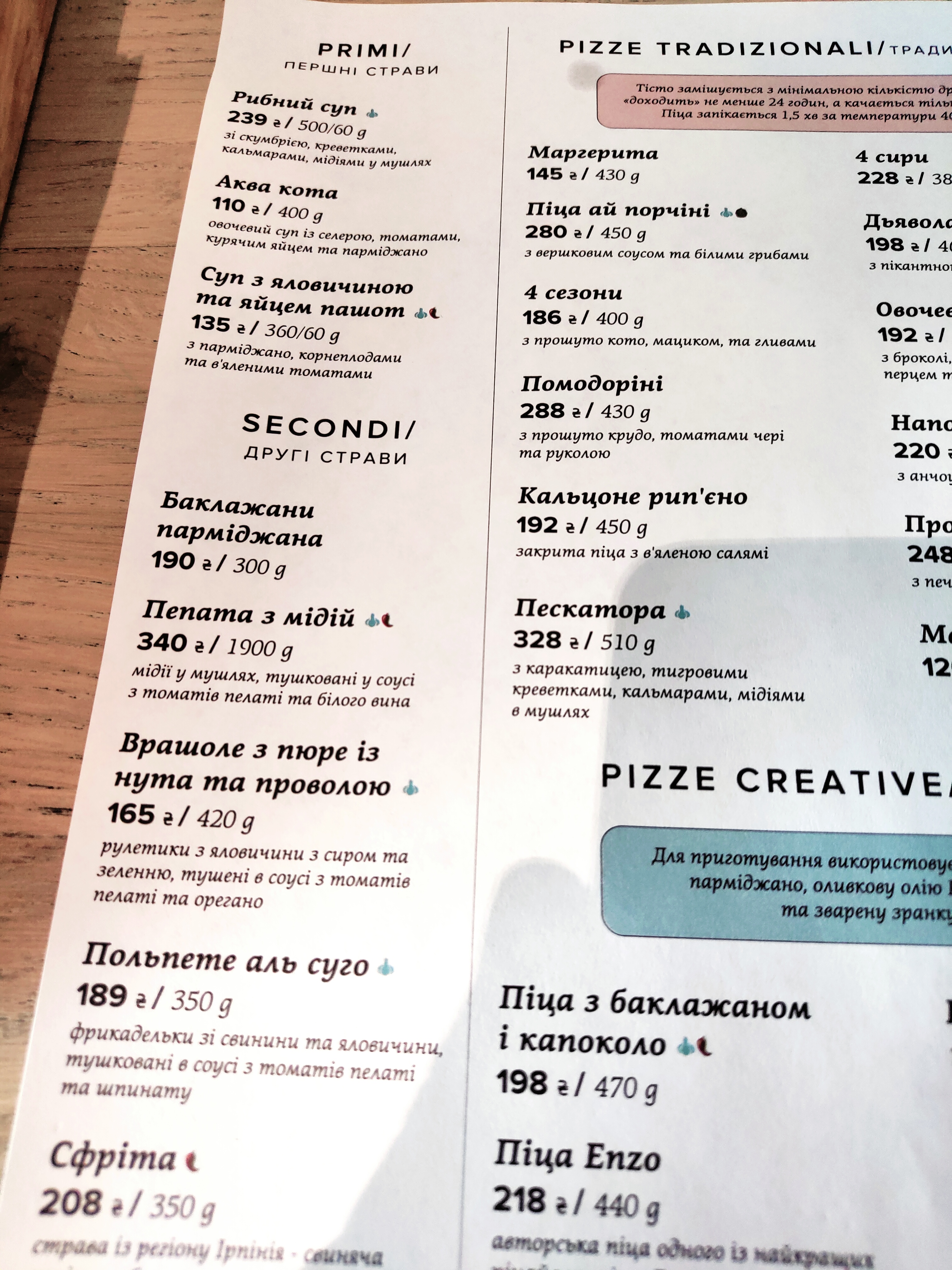 Positano menu 2