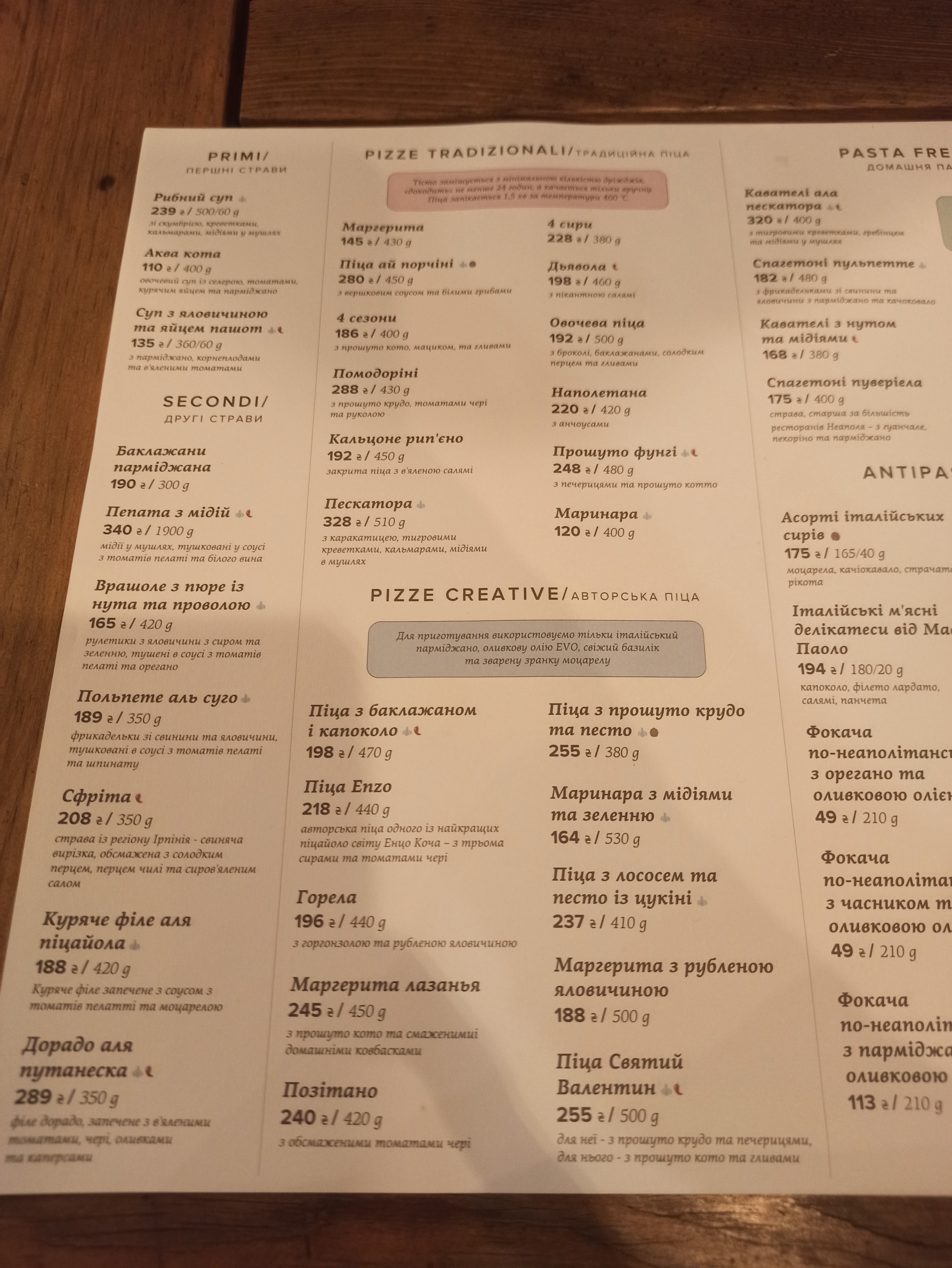 Positano menu 4