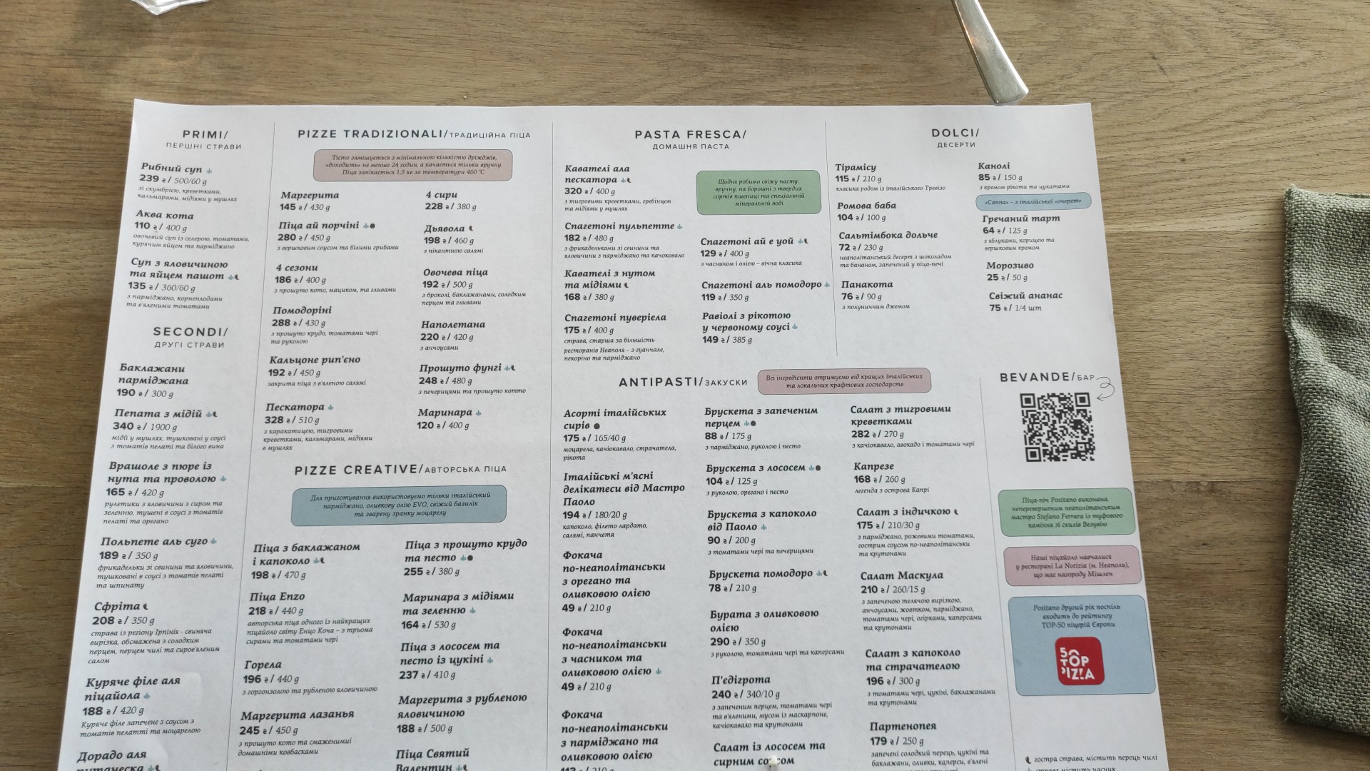 Positano menu 5
