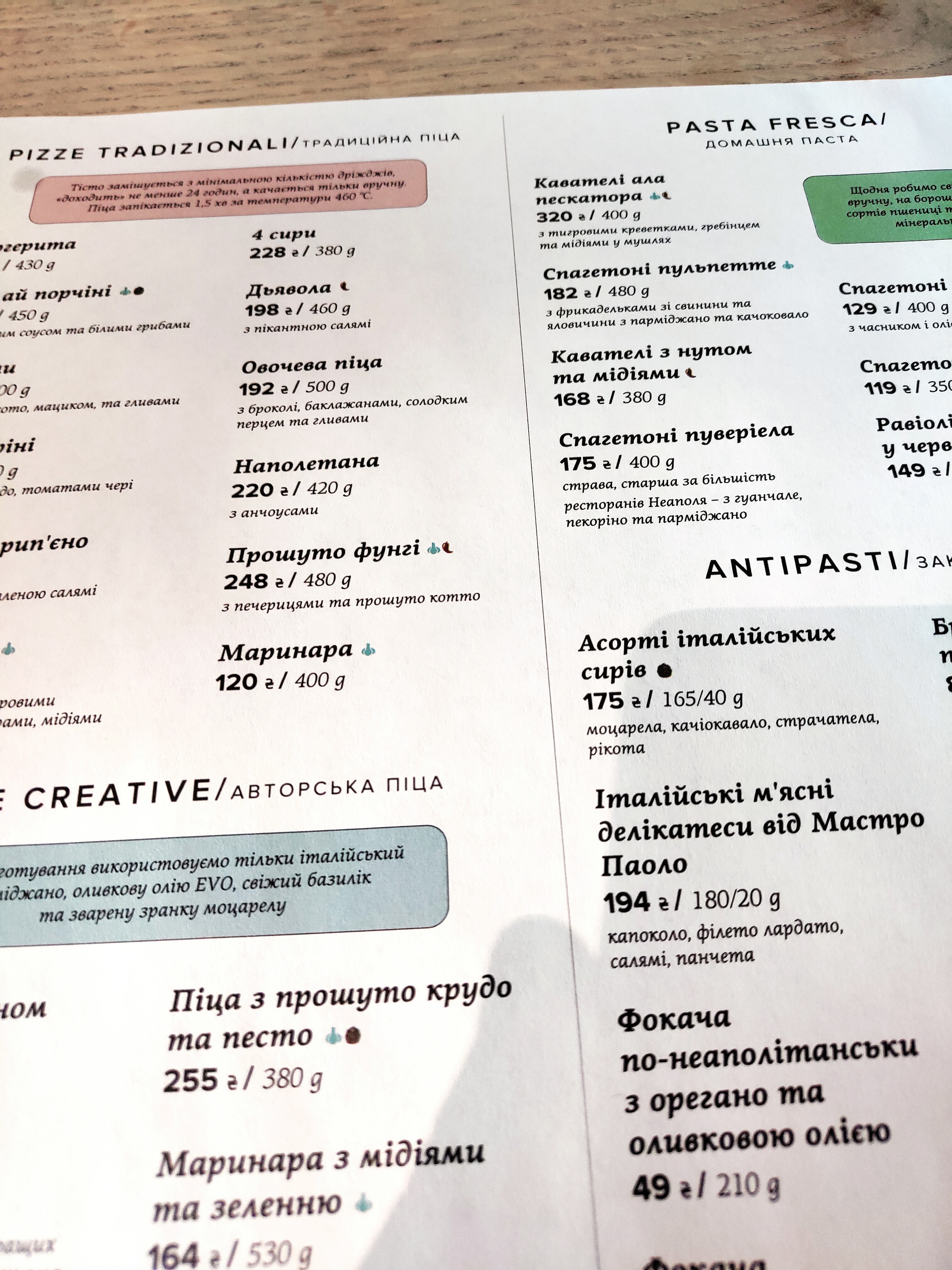 Positano menu 9