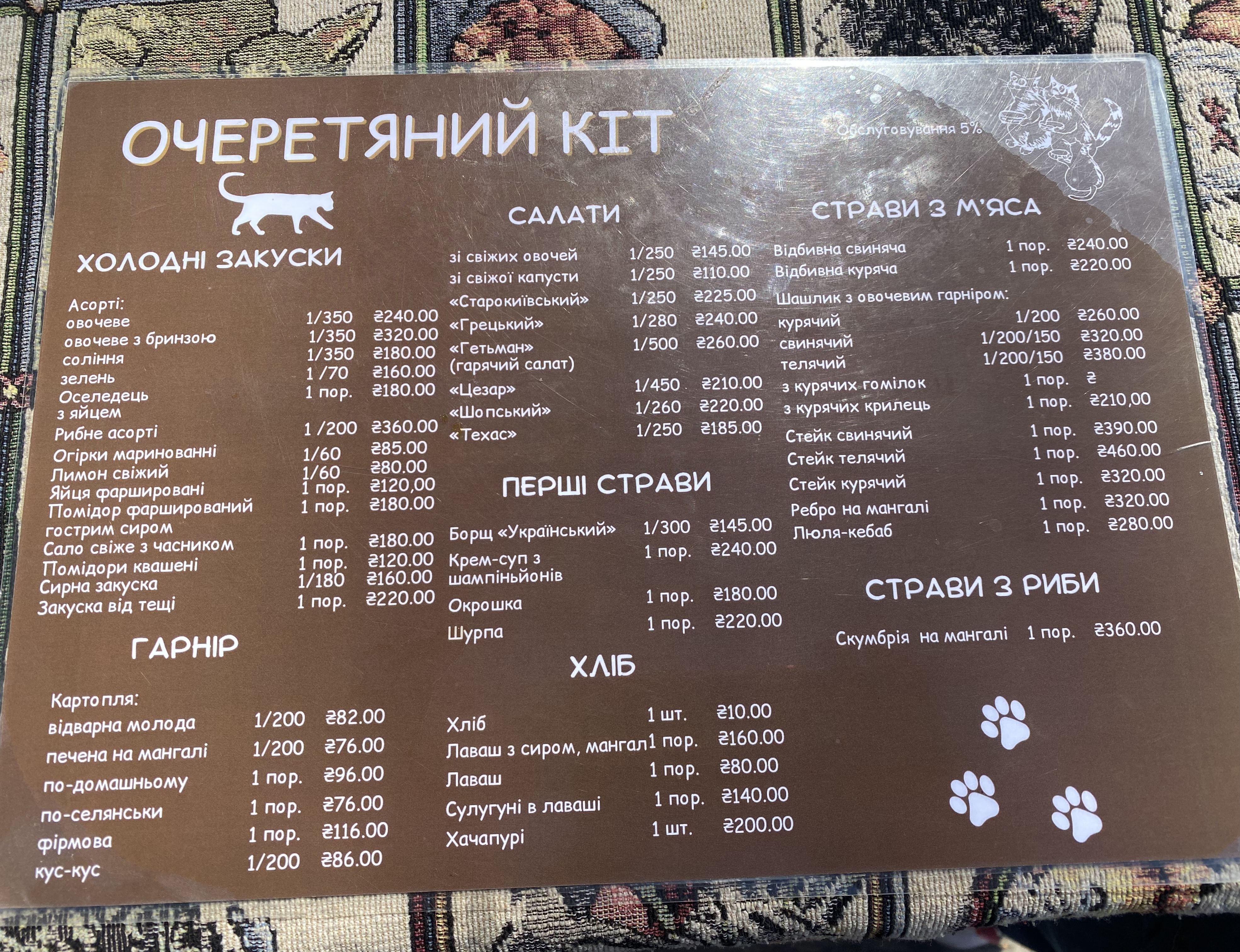 Ocheretiany Kit menu 2