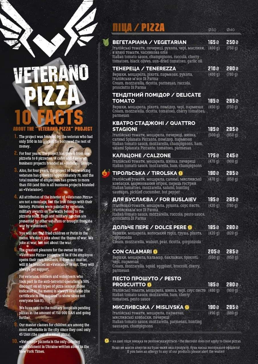 Veterano Pizza menu 2