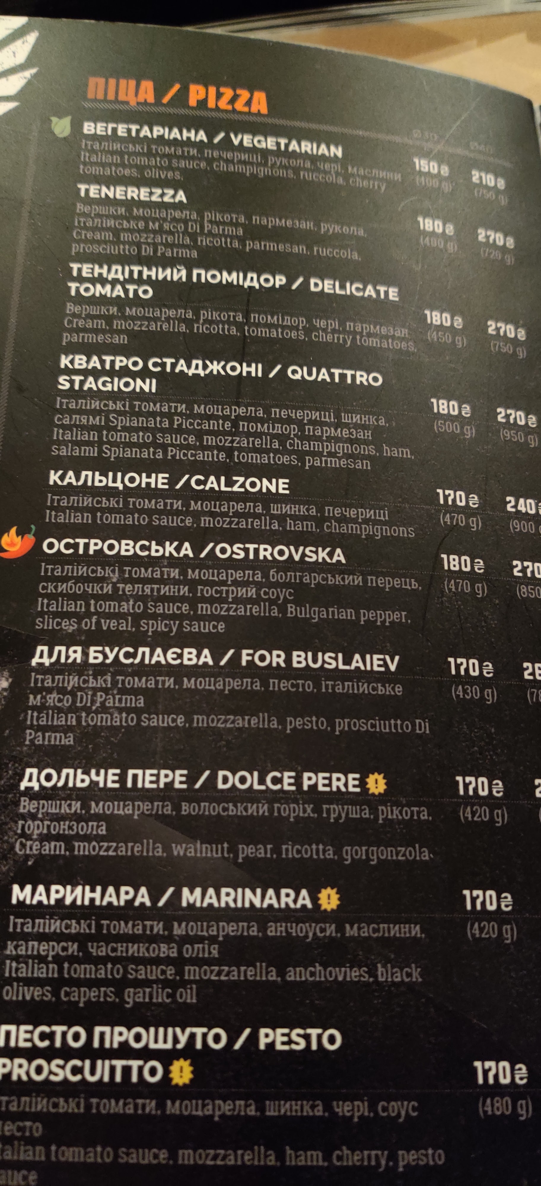Veterano Pizza menu 12