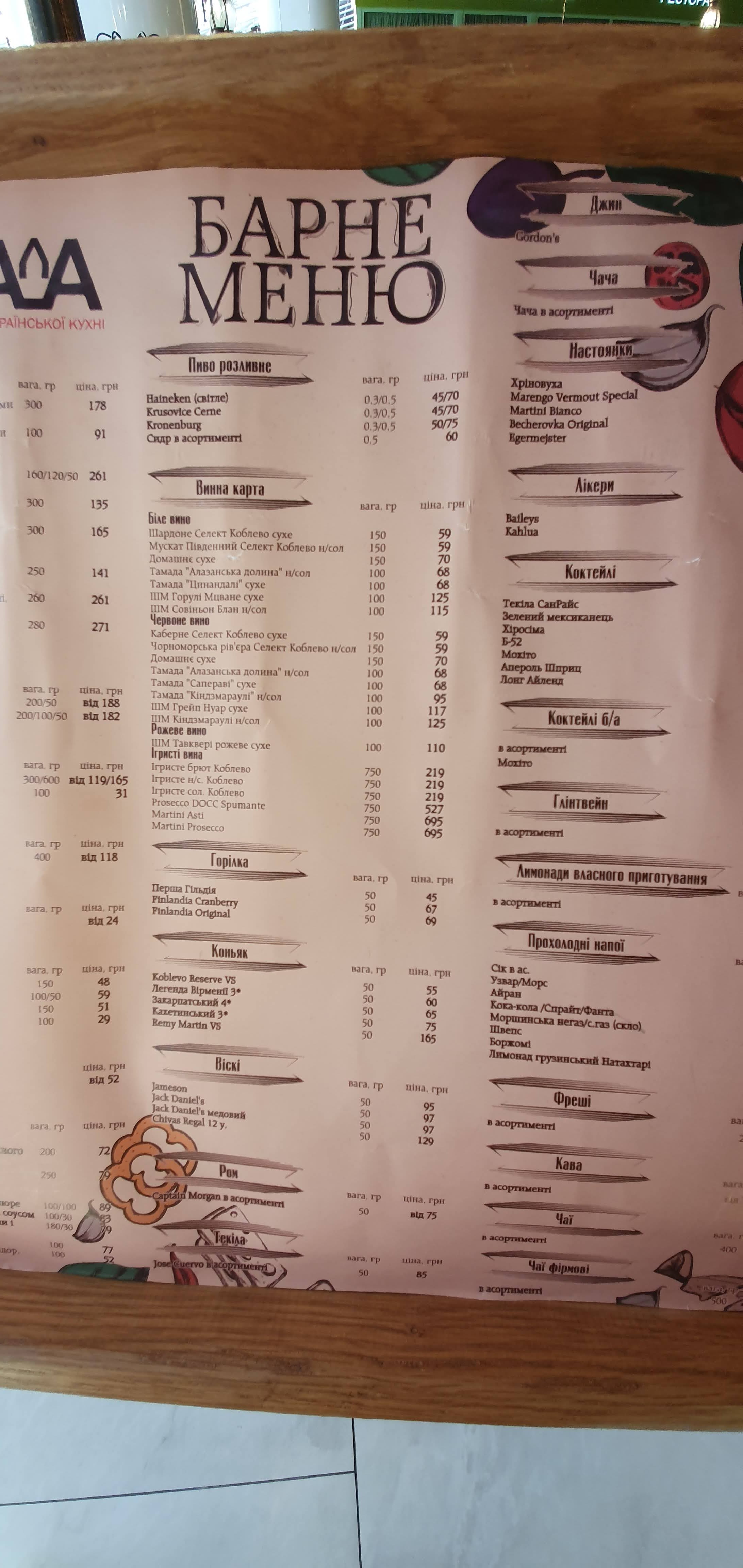 Чачасала menu 9