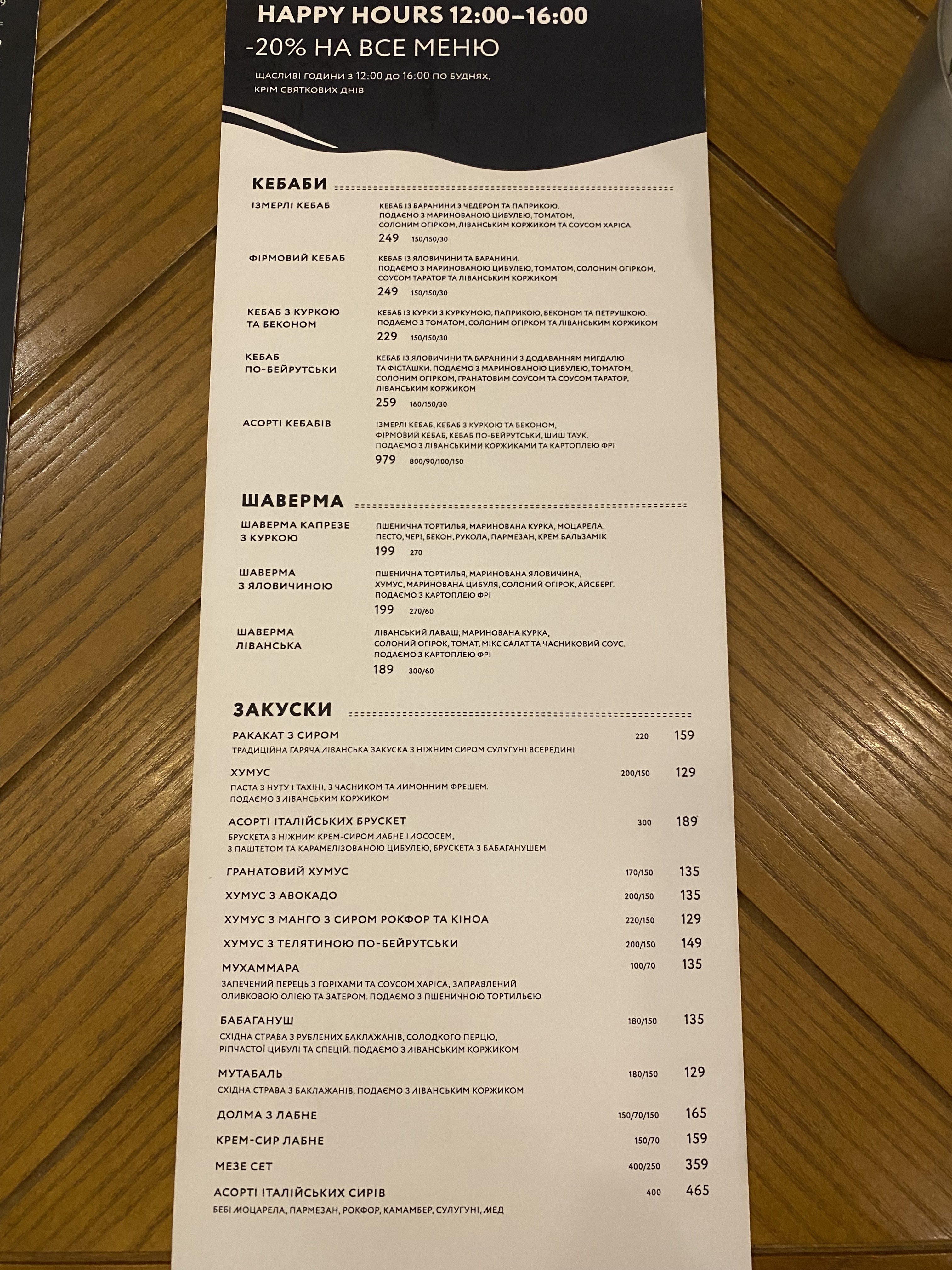 Італієць із Бейрута ліванська та італійська кухня menu 4