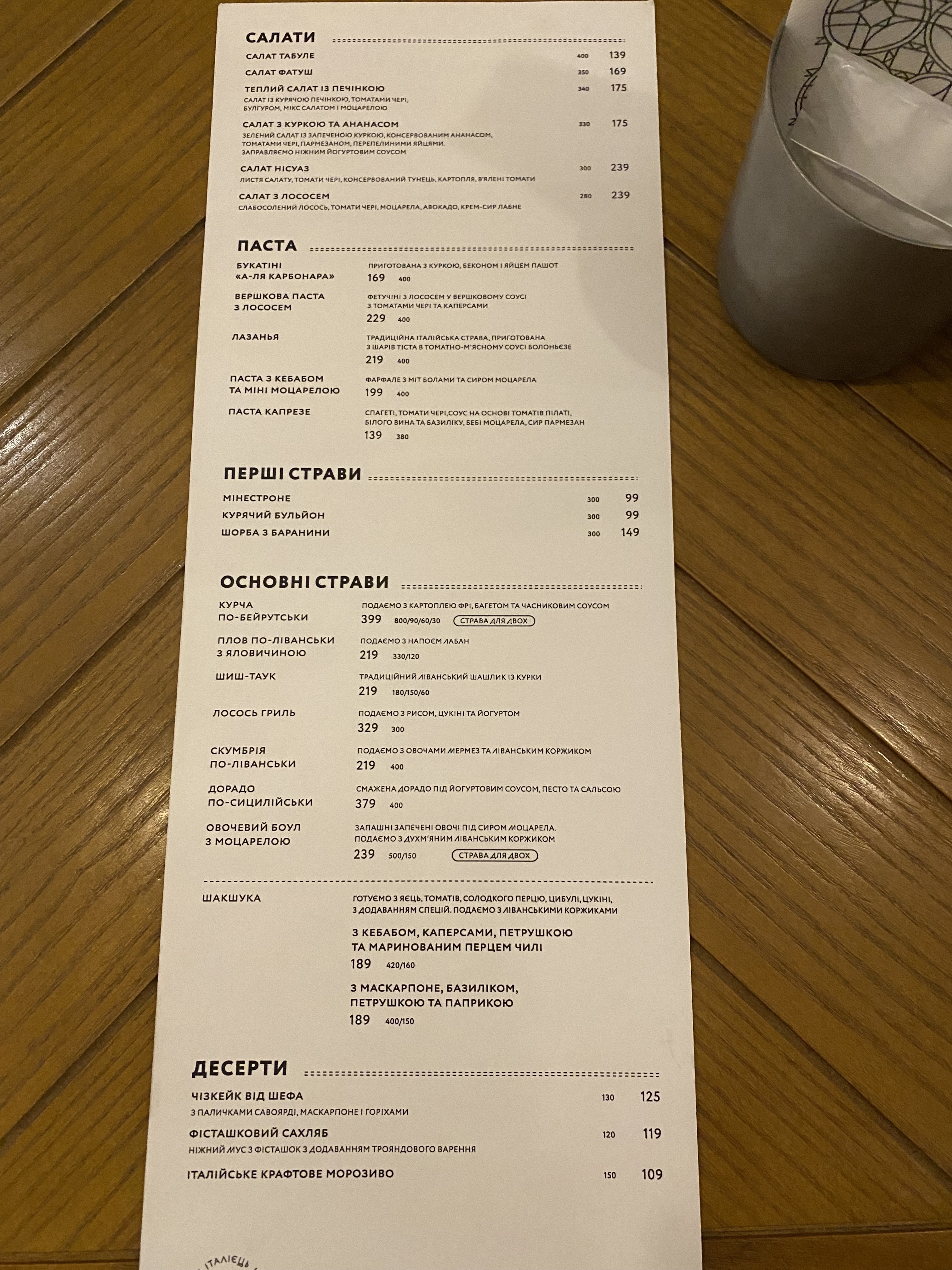 Італієць із Бейрута ліванська та італійська кухня menu 5