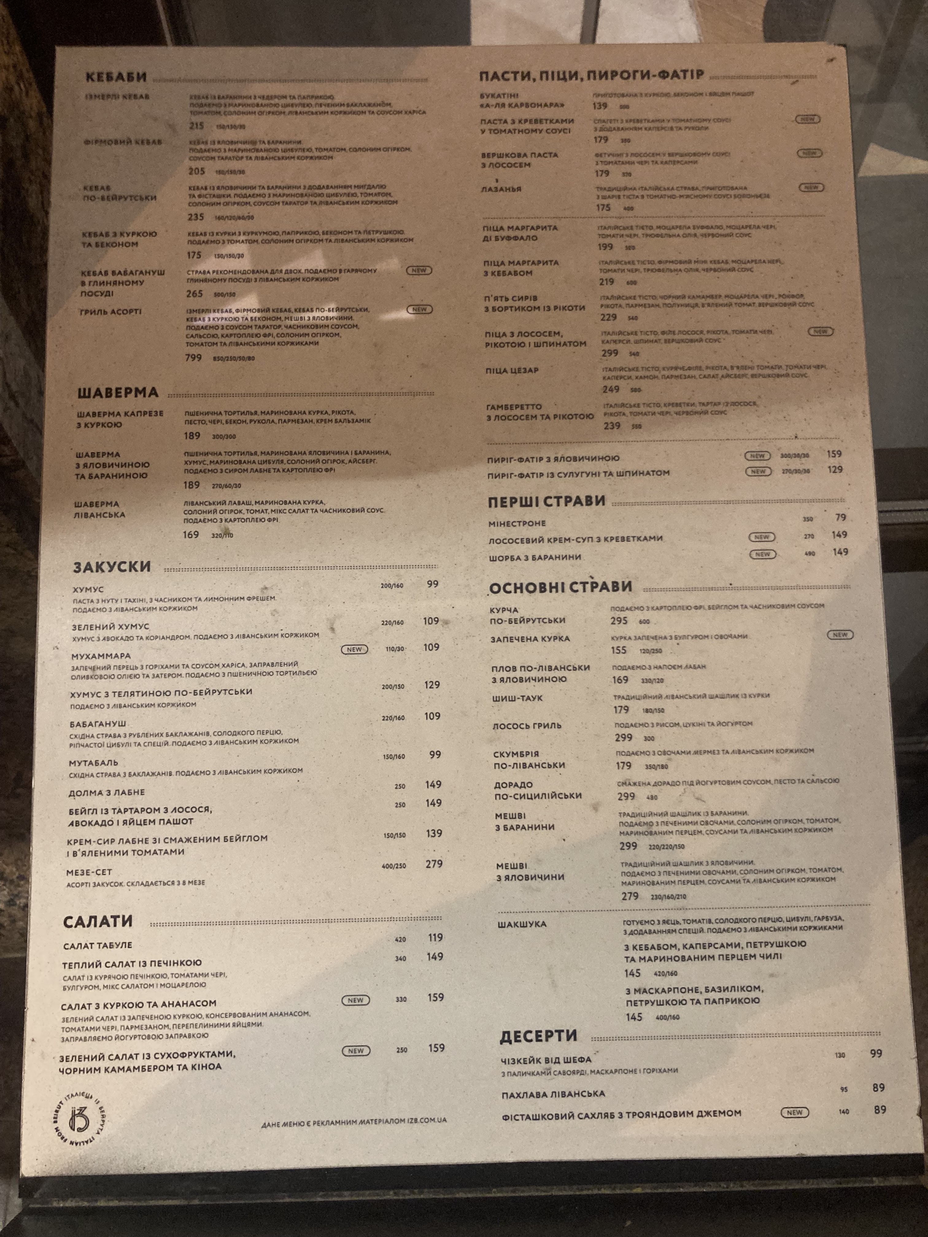 Італієць із Бейрута ліванська та італійська кухня menu 7