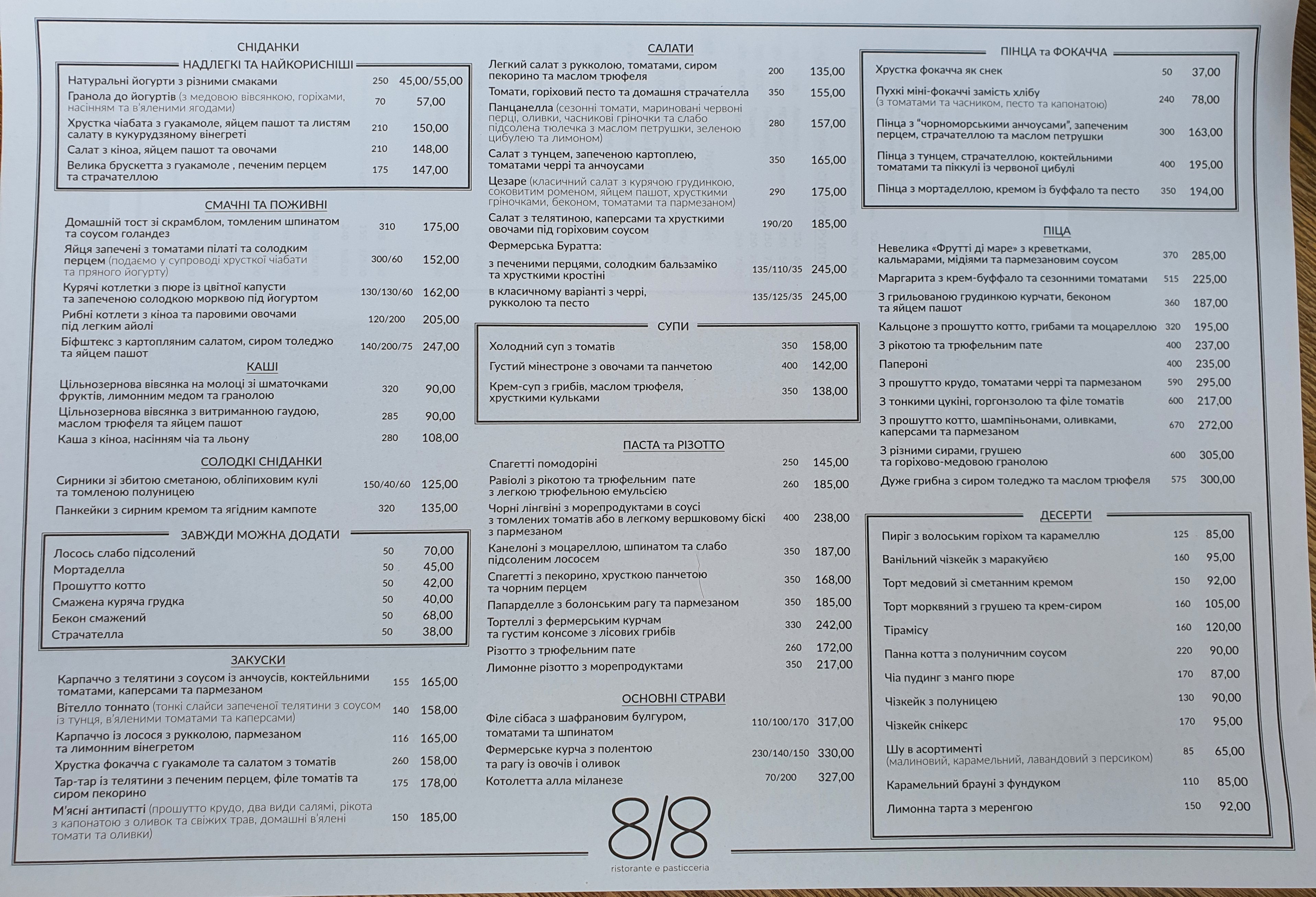 Ristorante 8/8 menu 1