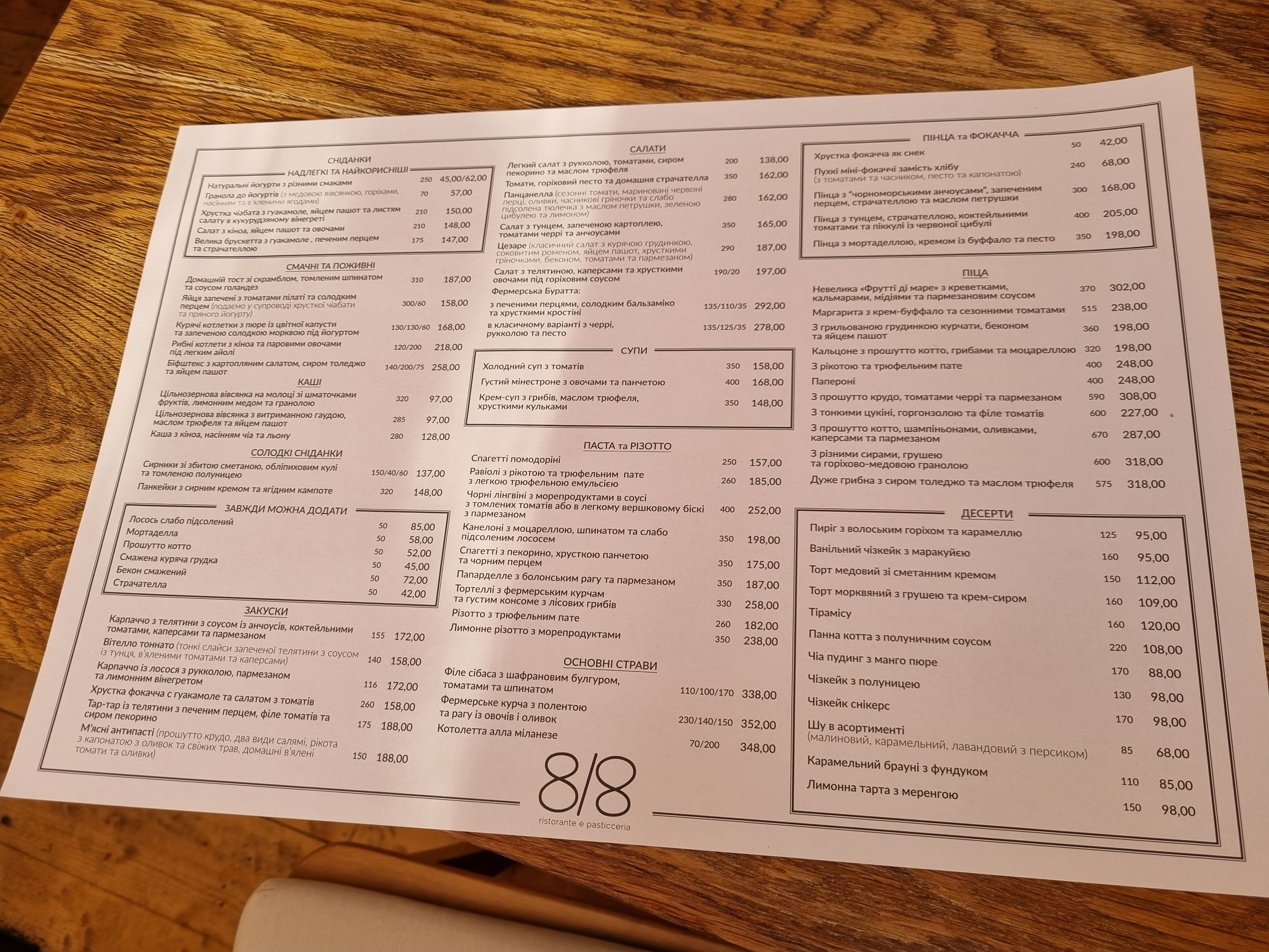 Ristorante 8/8 menu 2