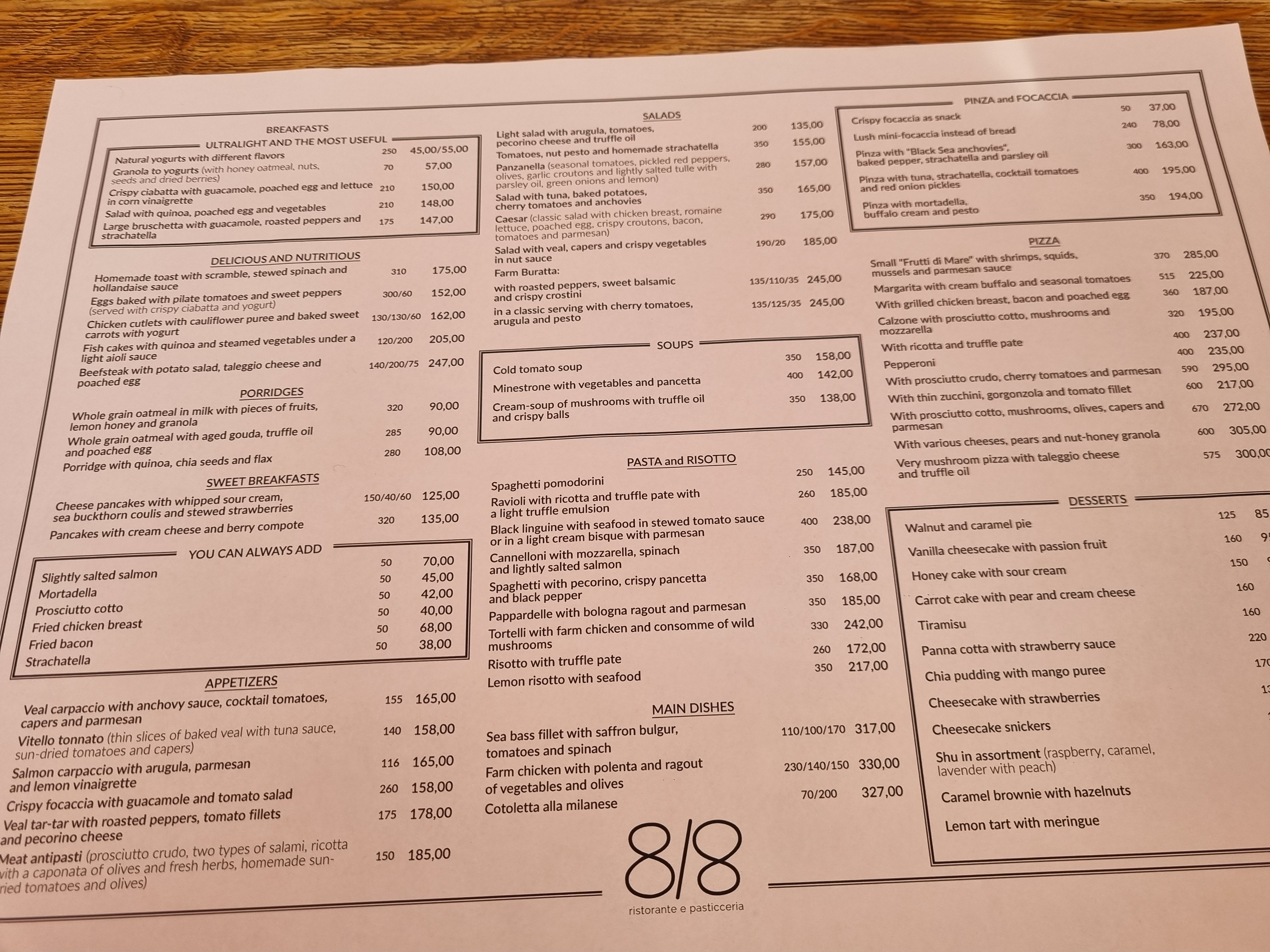 Ristorante 8/8 menu 3