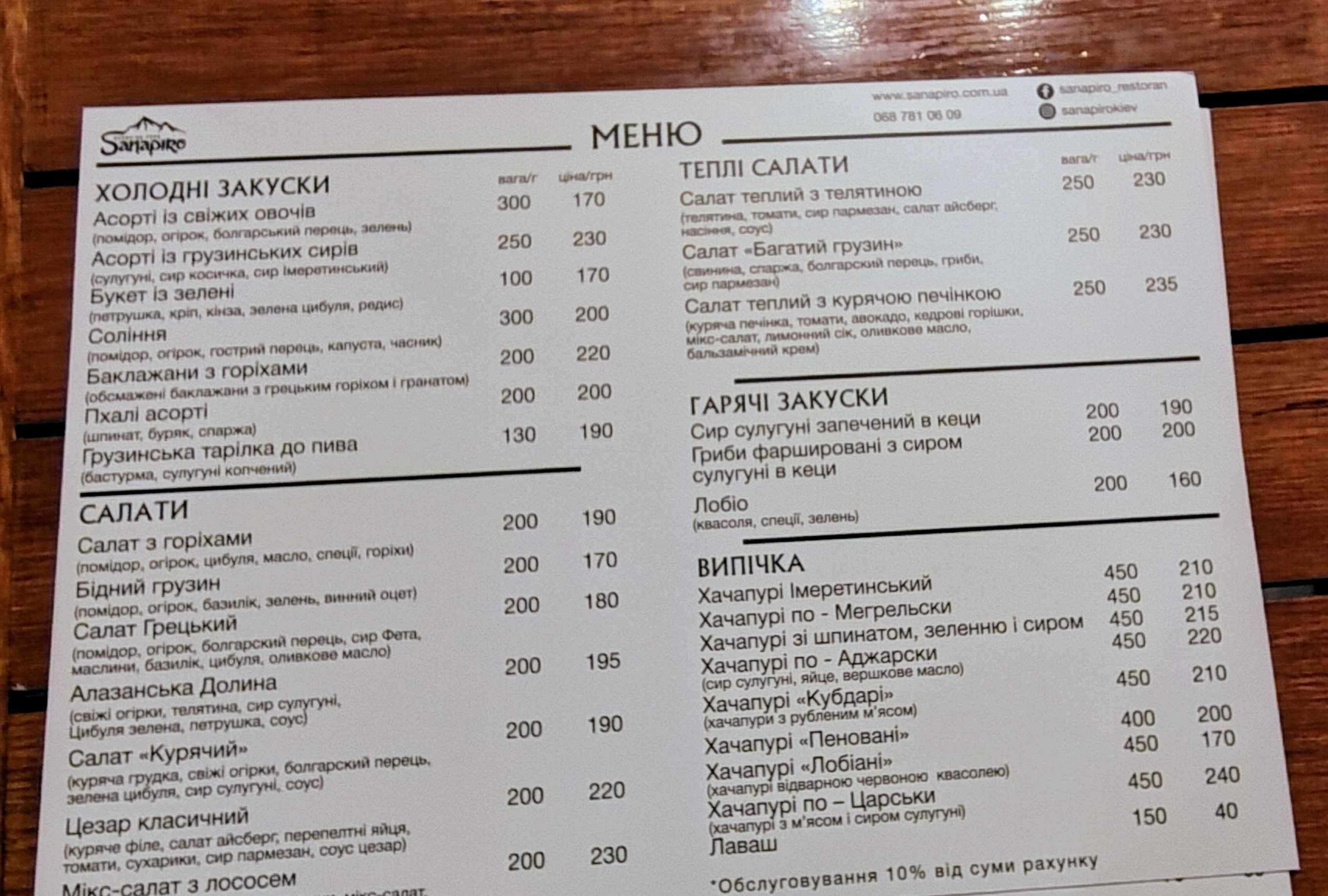 Sanapiro menu 3