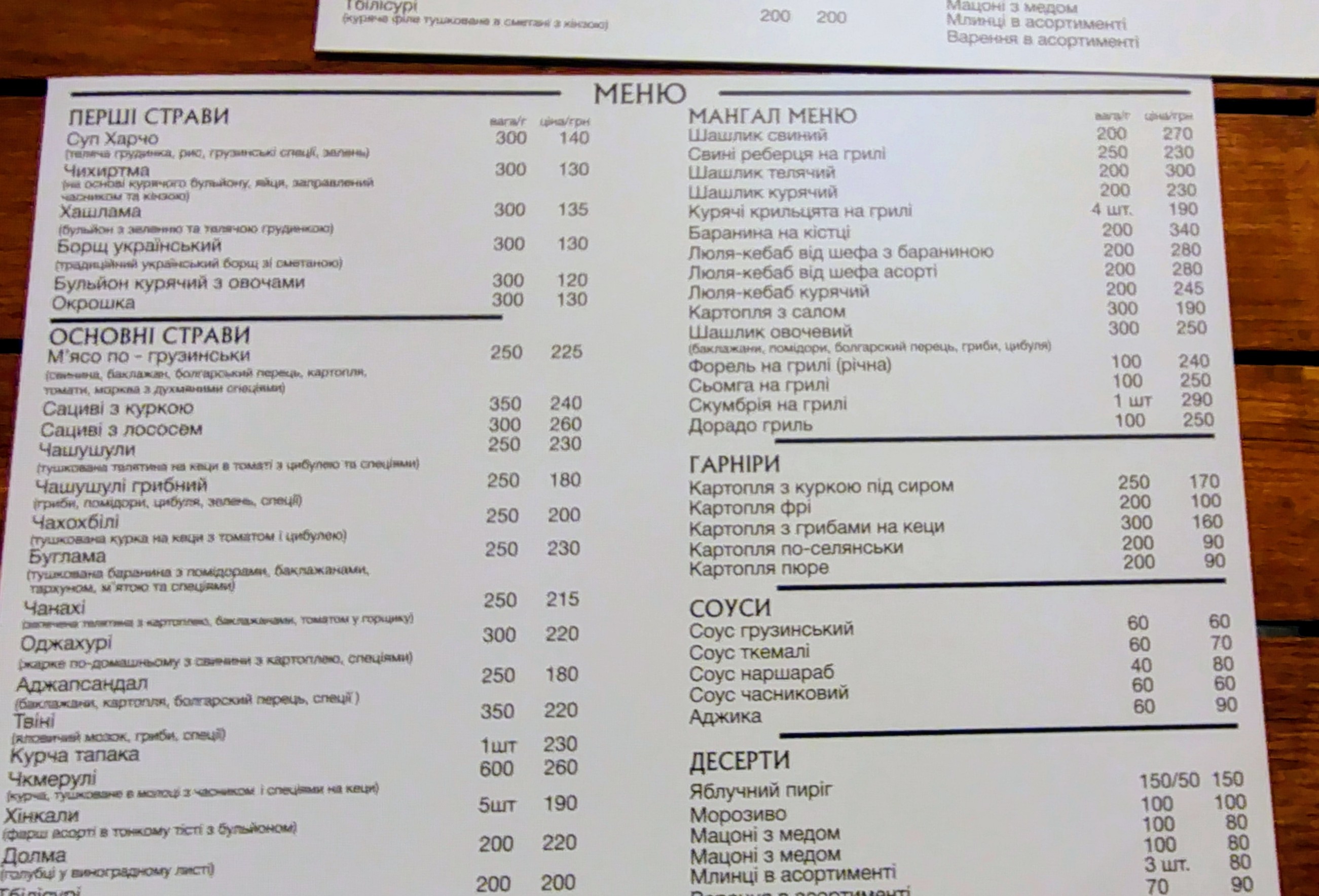 Sanapiro menu 4